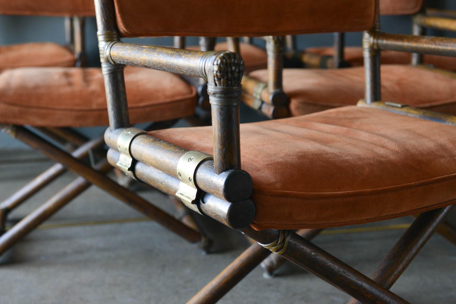 Mid-20th Century Suede, Brass and Oak Directors Chairs by Lyda Levi for McGuire, circa 1960