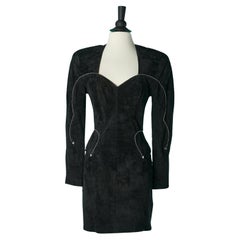 Used  Suede cocktail dress with metallic piping Michael Hoban North Beach Leather