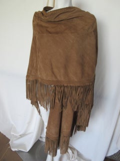 Suede Fringed Leather Cape Unisex, Camel Brown