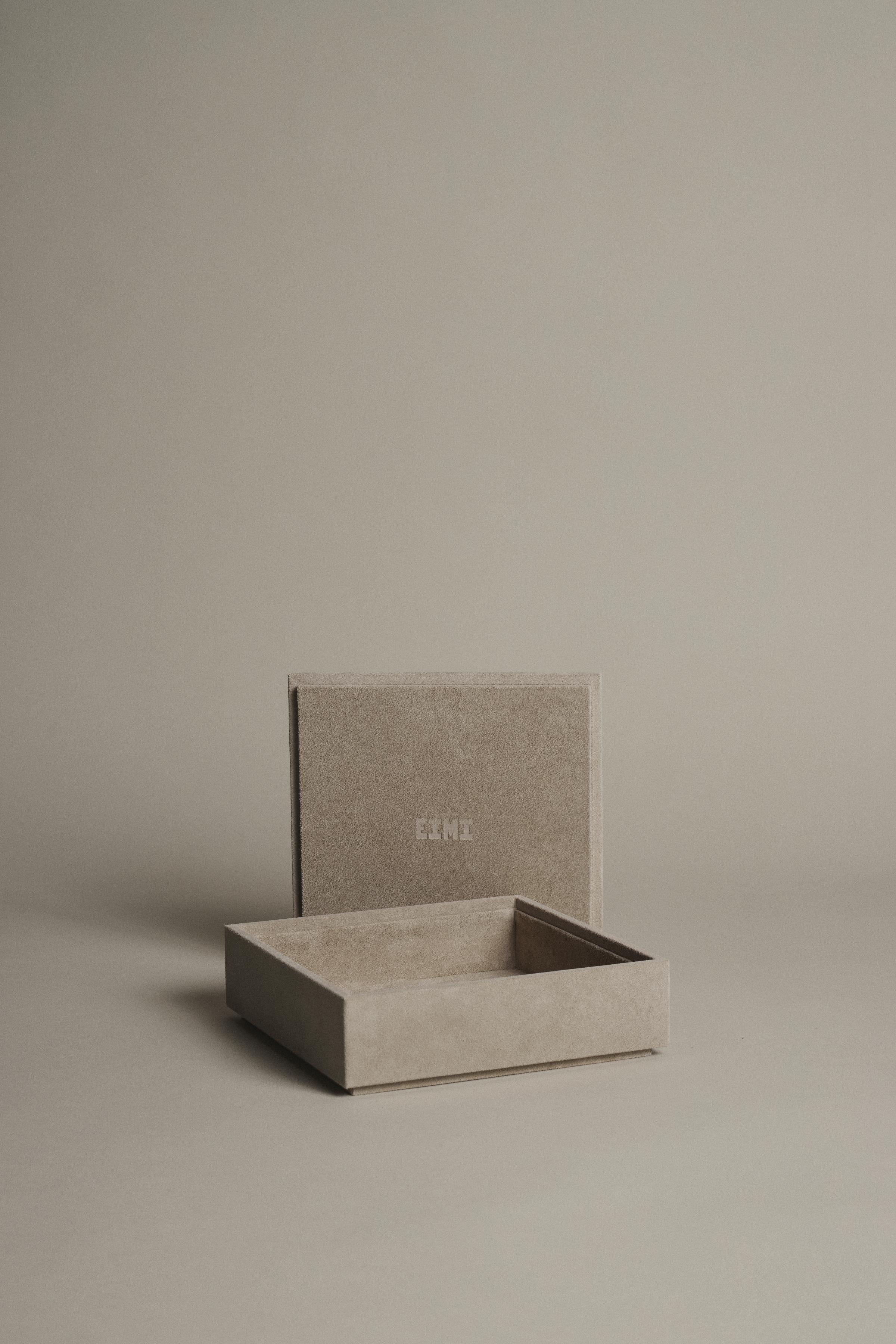 Suede Keepsake Box in Oyster - Made in Spain In New Condition For Sale In East Hampton, NY