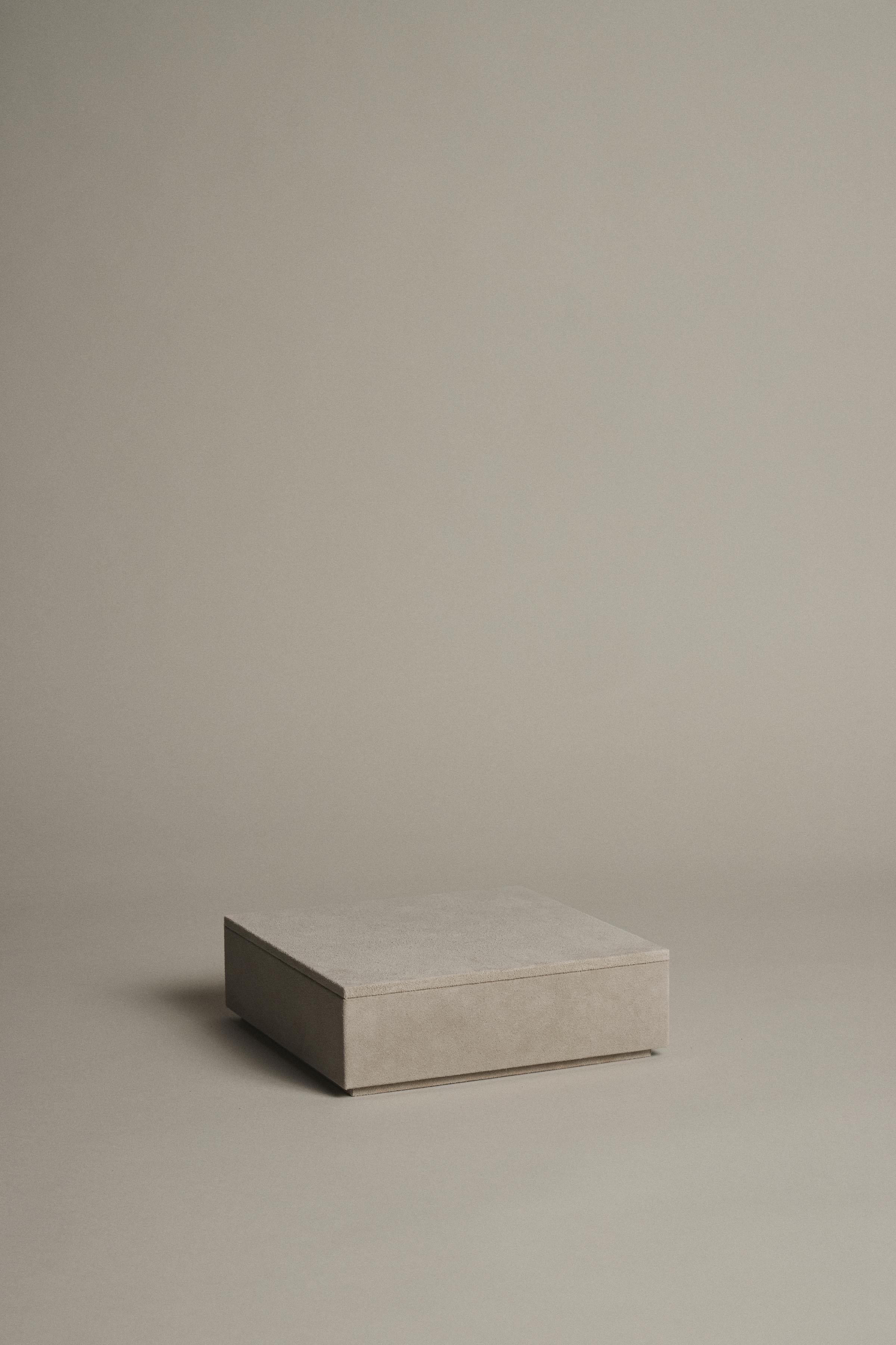 Contemporary Suede Keepsake Box in Oyster - Made in Spain For Sale