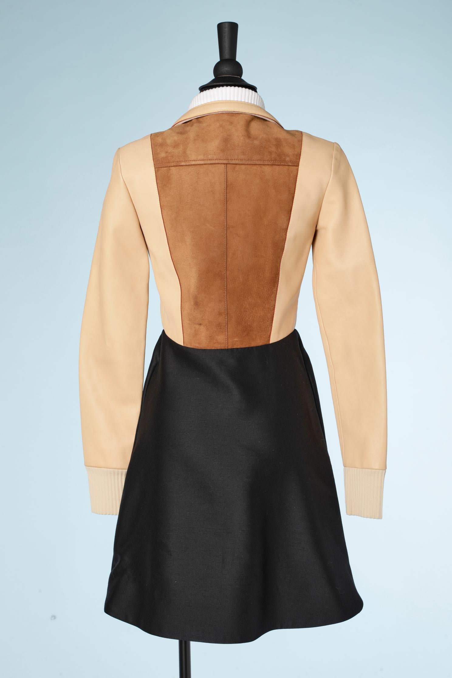 Suede, leather and wool patchwork dress with zip Louis Vuitton  1