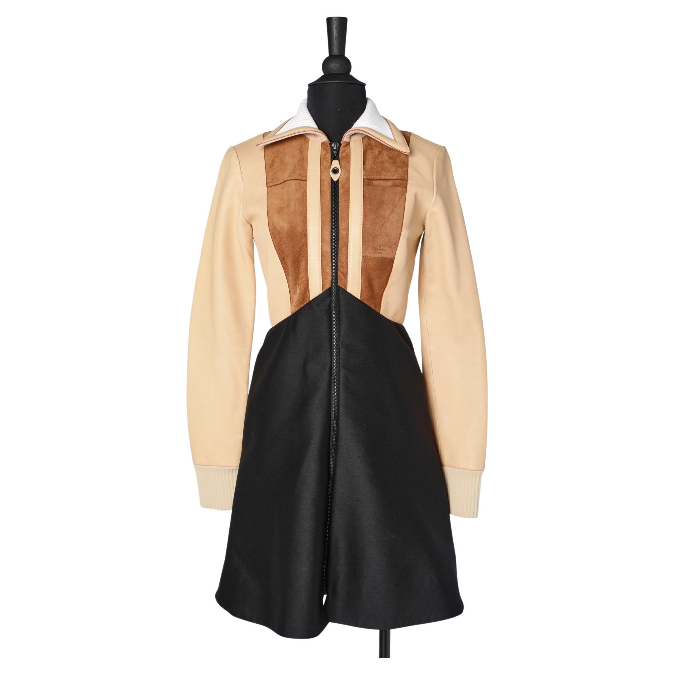 Suede, leather and wool patchwork dress with zip Louis Vuitton 