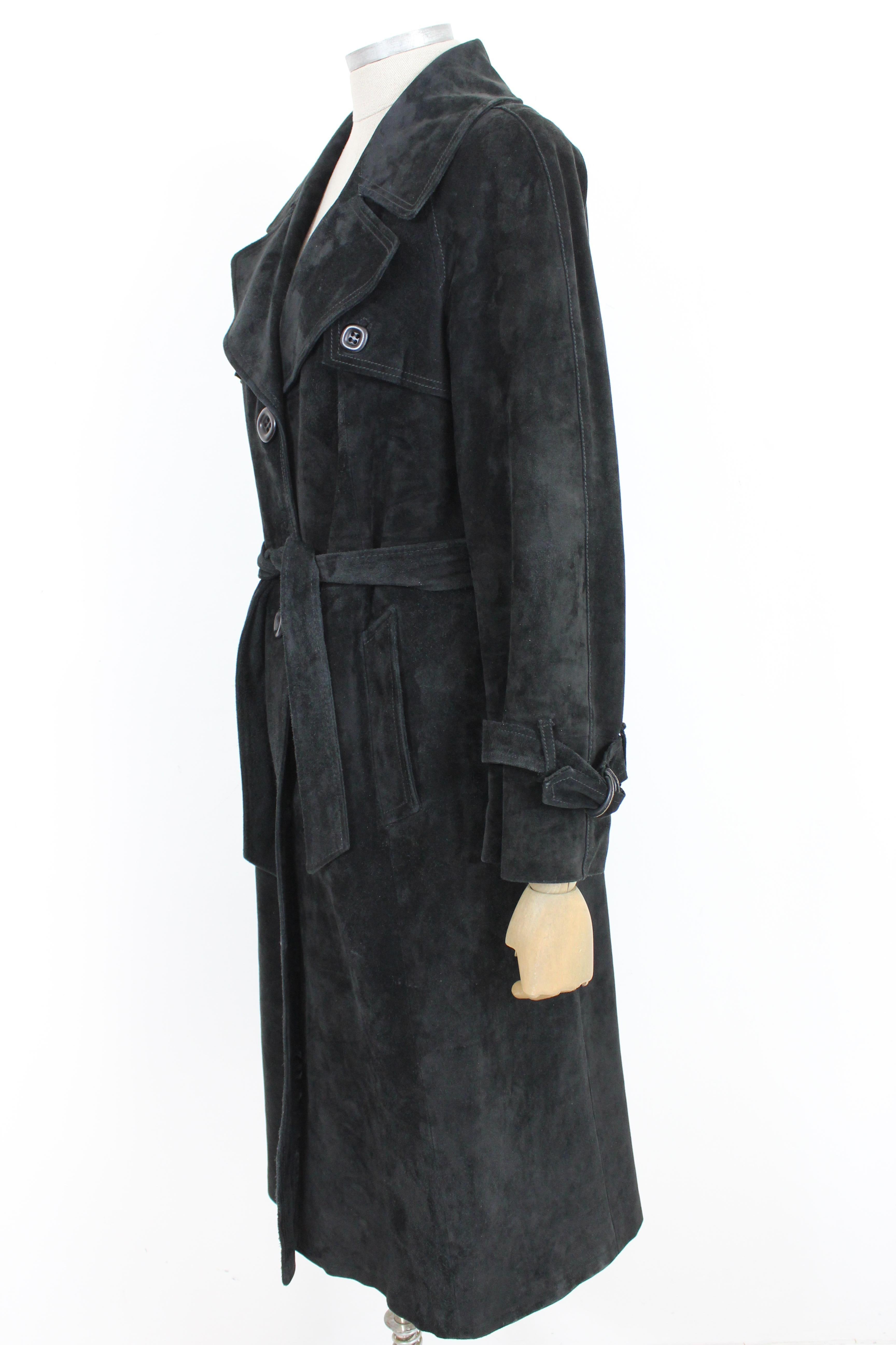 Suede Leather Black Vintage Trench Coat 1