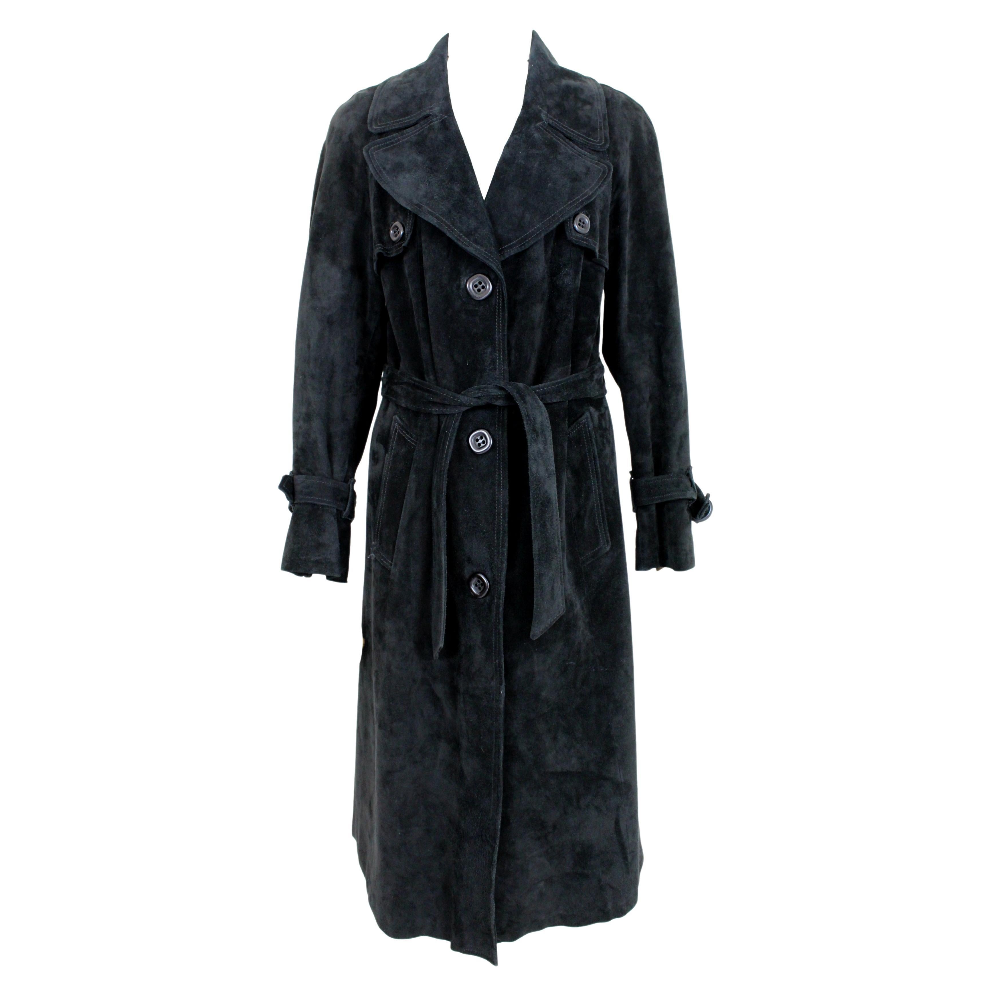 Suede Leather Black Vintage Trench Coat