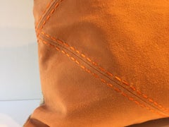 Suede Leather Cushion Color Mandarine Hand Saddle Stitched Rhombus Detail