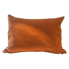 Suede Leather Cushion Color Mandarine Hand Saddle Stitched Rhombus Detail