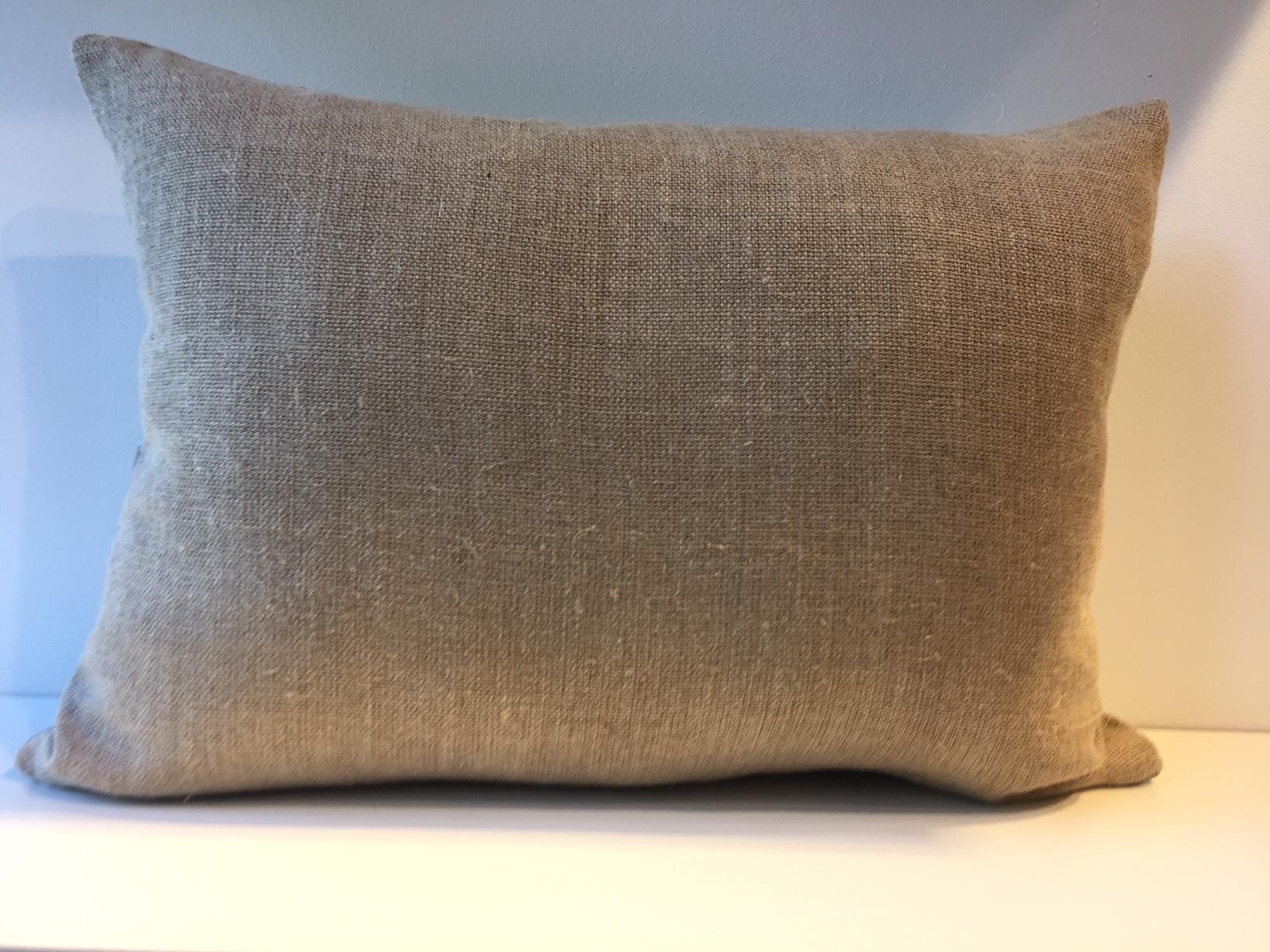 Embroidered Suede Leather Cushion Color Sea Foam Green Hand Saddle Stitched Rhombus Detail For Sale