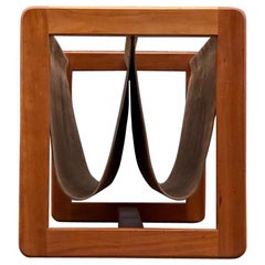 Suede Leather & Teak Dual Magazine Rack by Aksel Kjersgaard, Denmark, 1960s