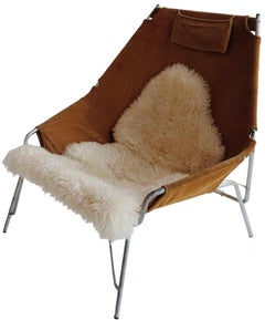 Suede Lounge Chair with Sheepskin by Erik Ole Jorgensen for Bovirke