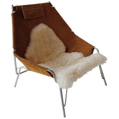 Suede Lounge Chair with Sheepskin by Erik Ole Jorgensen for Bovirke