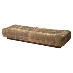 Used Suede Marshmallow Pouf Bench/ Daybed on Walnut Plinth Base, 1970