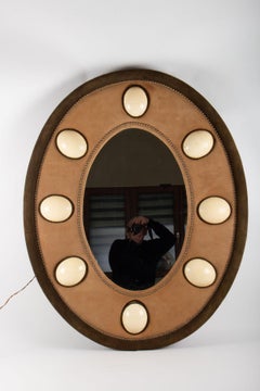 Suede Mirror and Egg Ostrich Midcentury 20th Century, Ostrich Eggs Enlight
