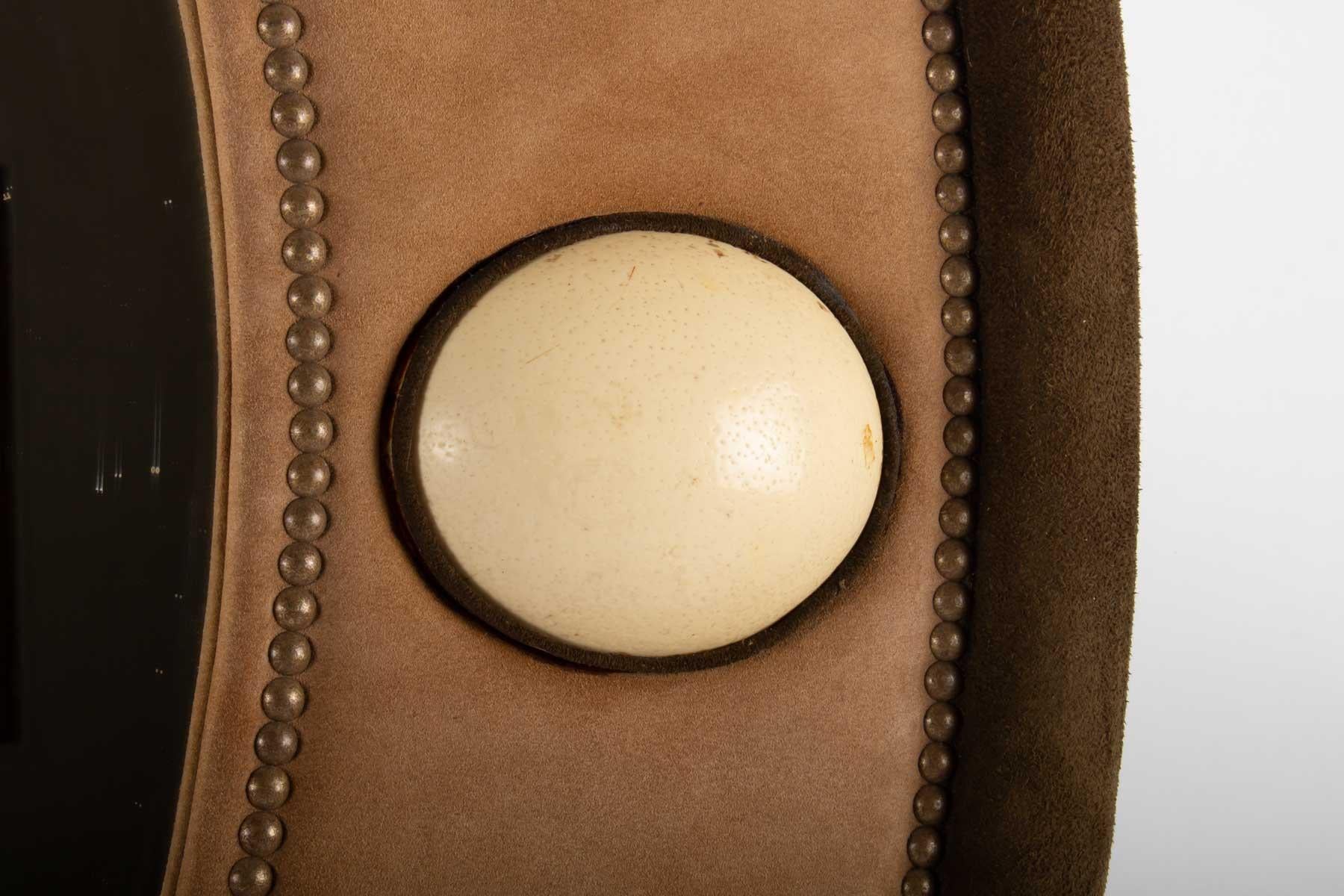 French Suede Mirror and Egg Ostrich Midcentury 20th Century, Ostrich Eggs Enlight