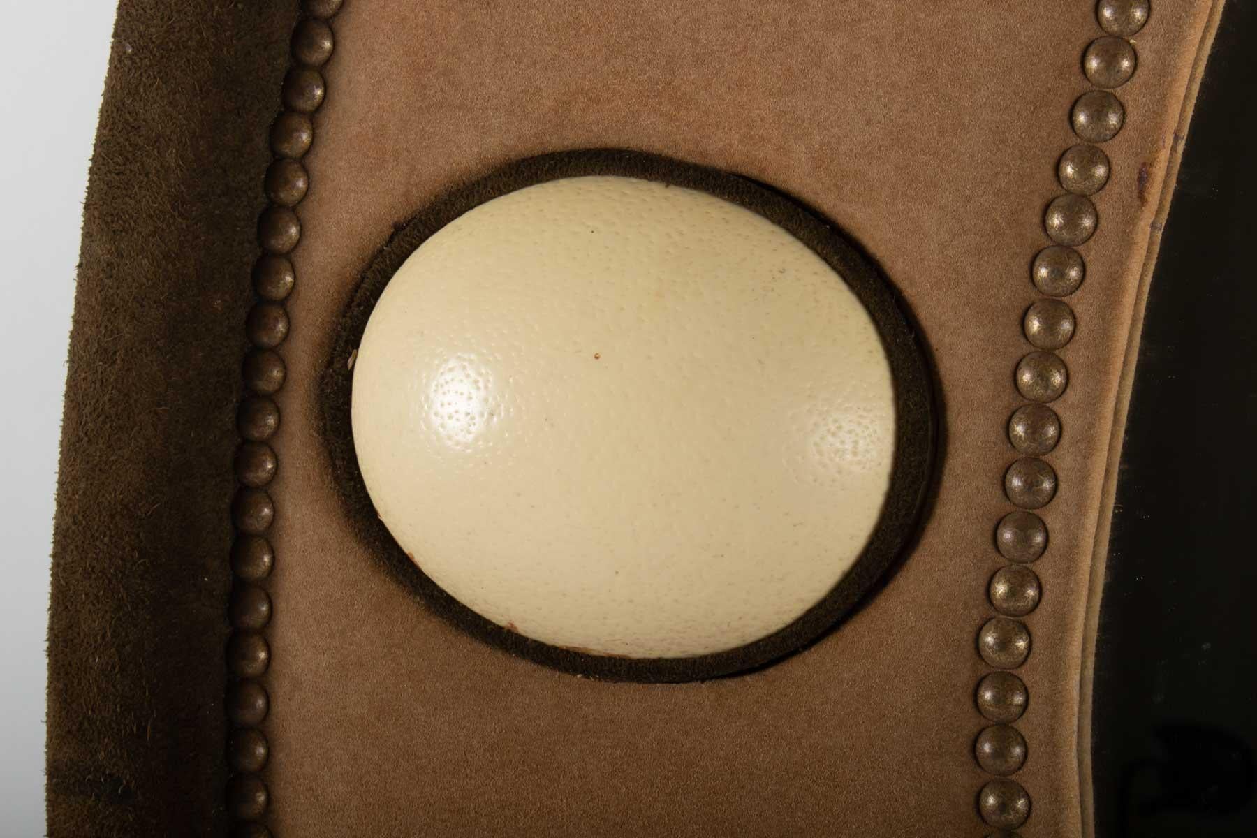 Suede Mirror and Egg Ostrich Midcentury 20th Century, Ostrich Eggs Enlight 1
