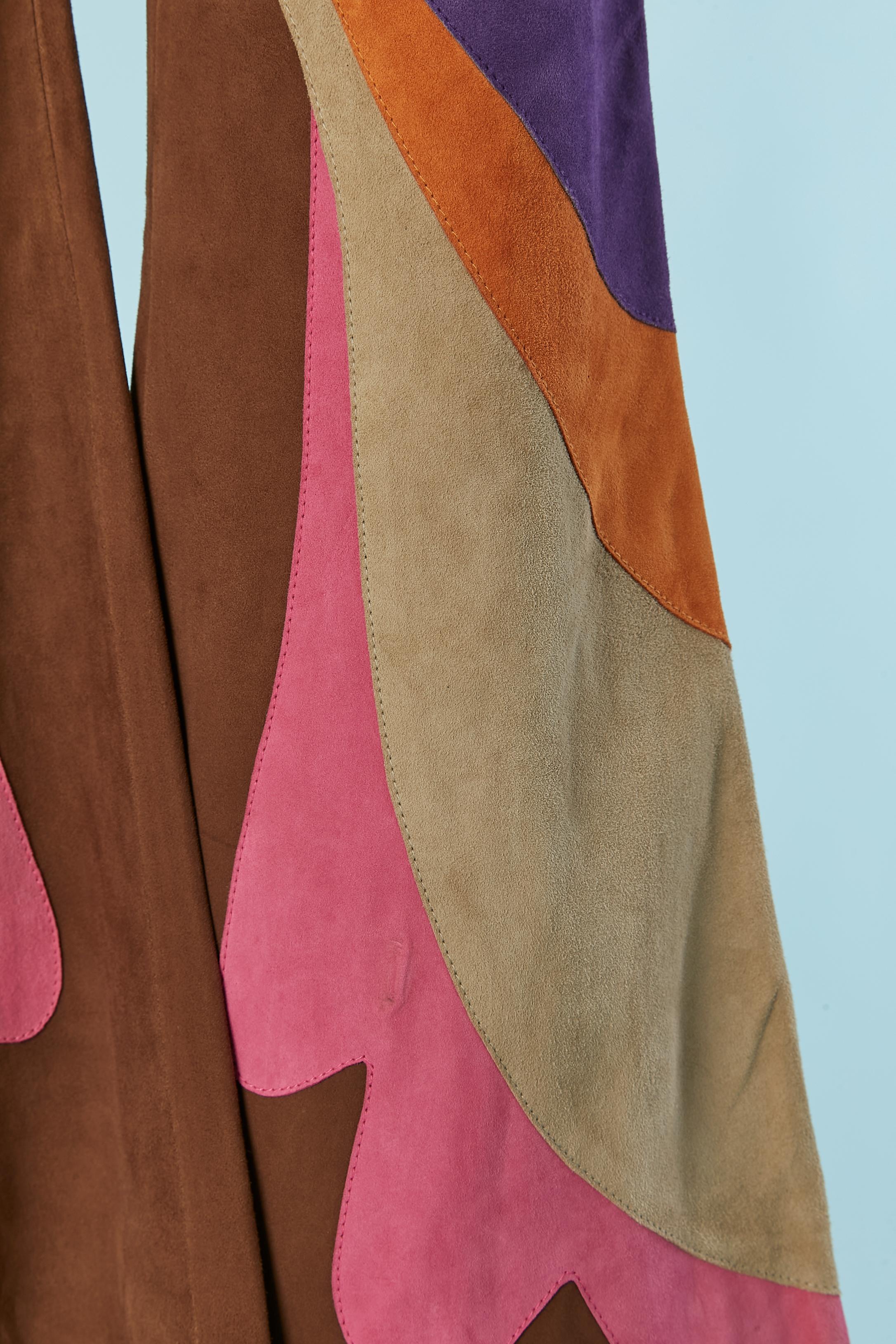 Marron Pantalon patchwork en daim Alberta Ferretti en vente