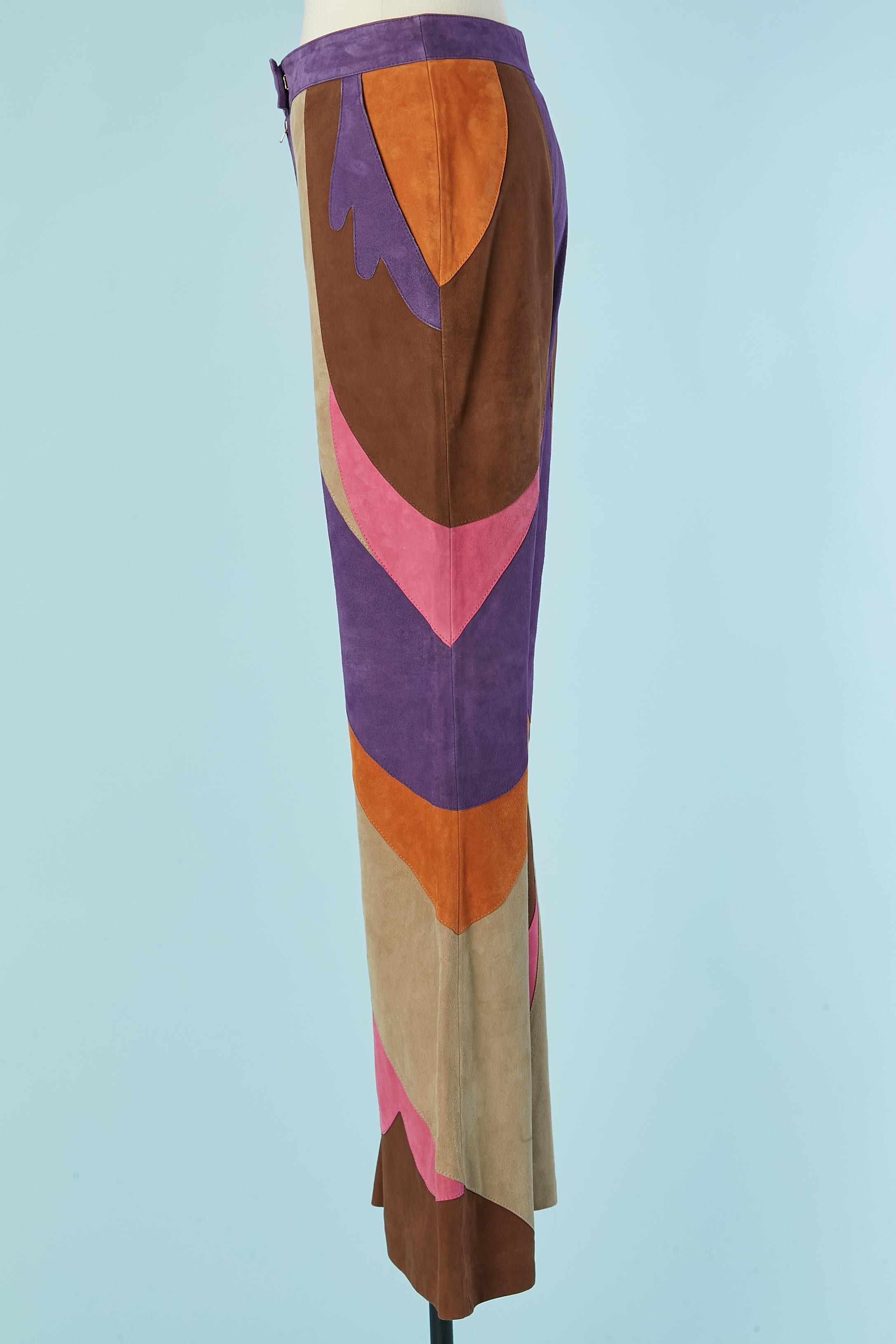 Pantalon patchwork en daim Alberta Ferretti Excellent état - En vente à Saint-Ouen-Sur-Seine, FR