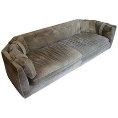 Suede Sofa Couch of Olive Color with Brass Buckles Midcentury Style