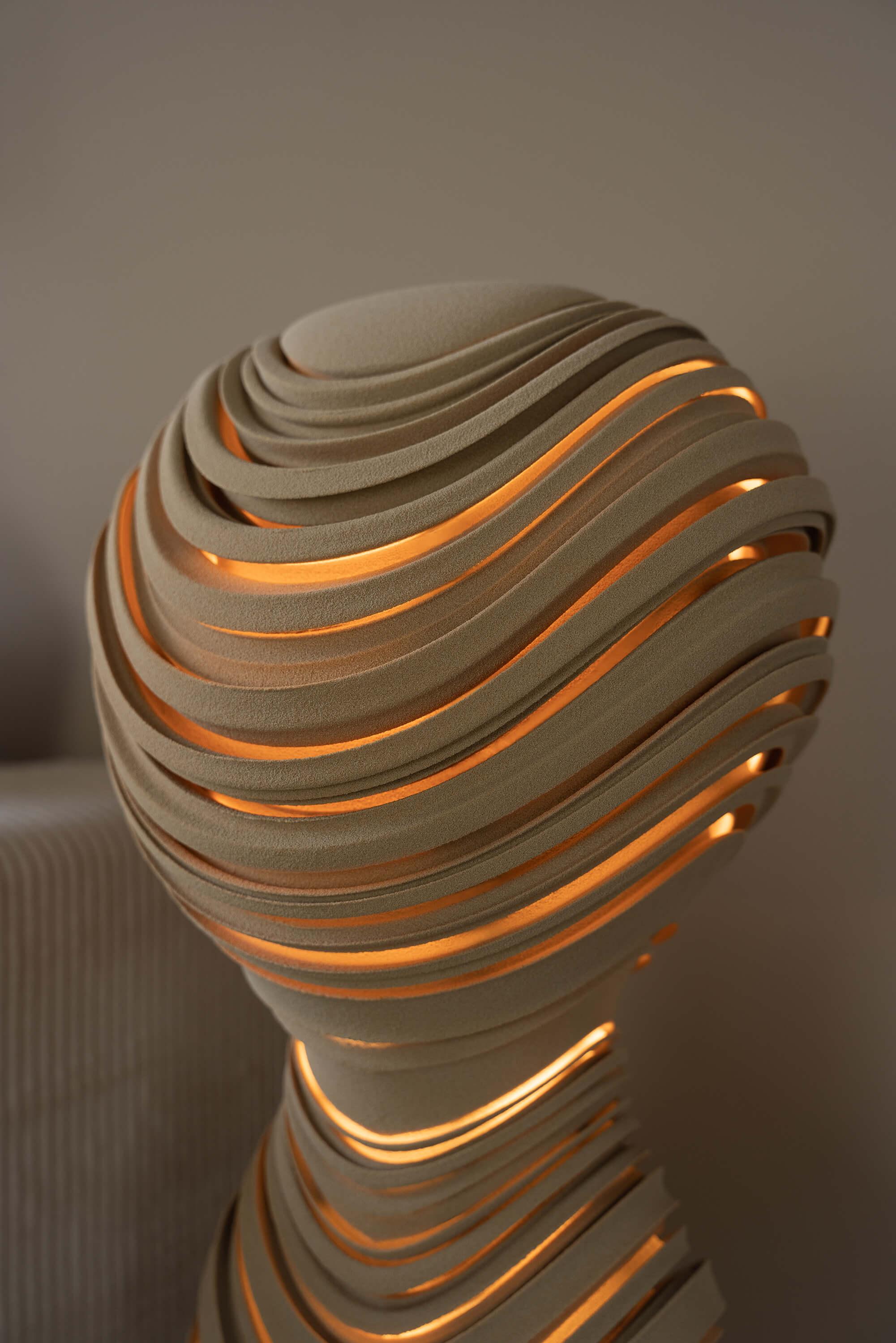 Dutch Suede Table Lamp, 3D-Printed Sand, Sculptural Organic, Unique Ambient Lighting For Sale