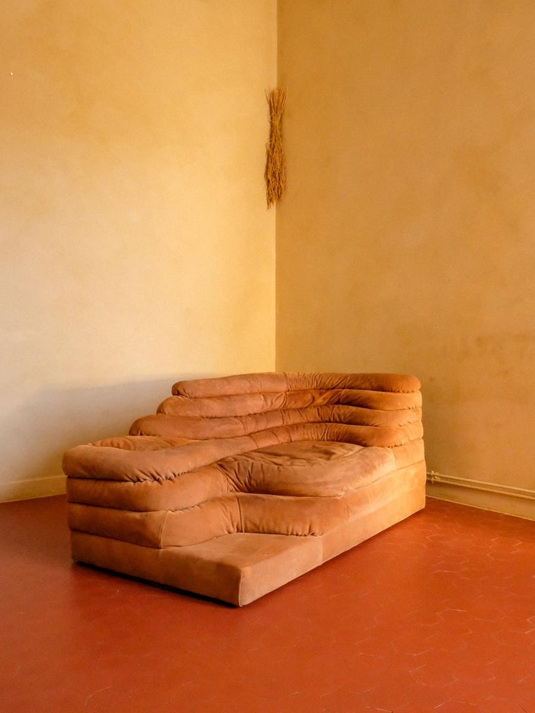 Mid-Century Modern De Sede DS-1025 Terrazza in brown suede , 70's by Ubald Klug, Mid-Century sofa For Sale