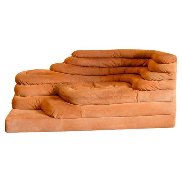 De Sede DS-1025 Terrazza in brown suede , 70's by Ubald Klug, Mid-Century sofa For Sale