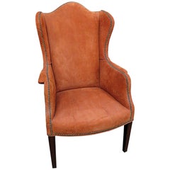 Handsome Genuine Suede Sheraton Style Fireside Wingback Chair