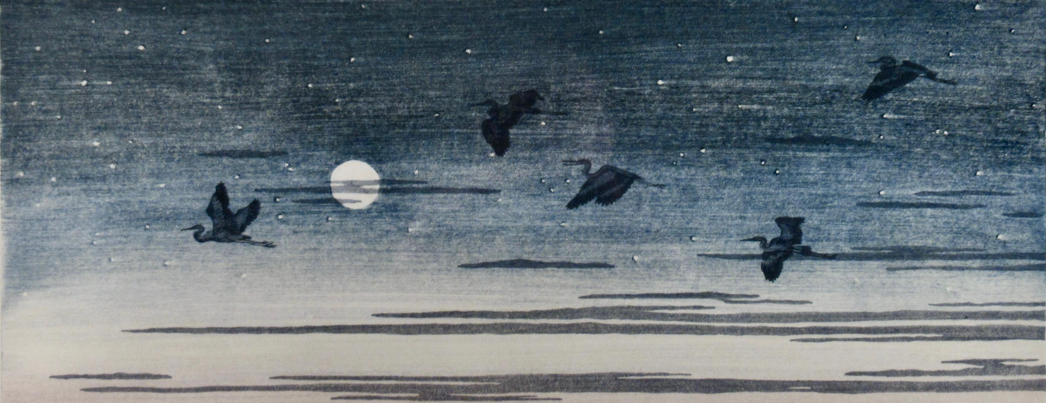 Reiher-Mond (Realismus), Print, von Suezan Aikins