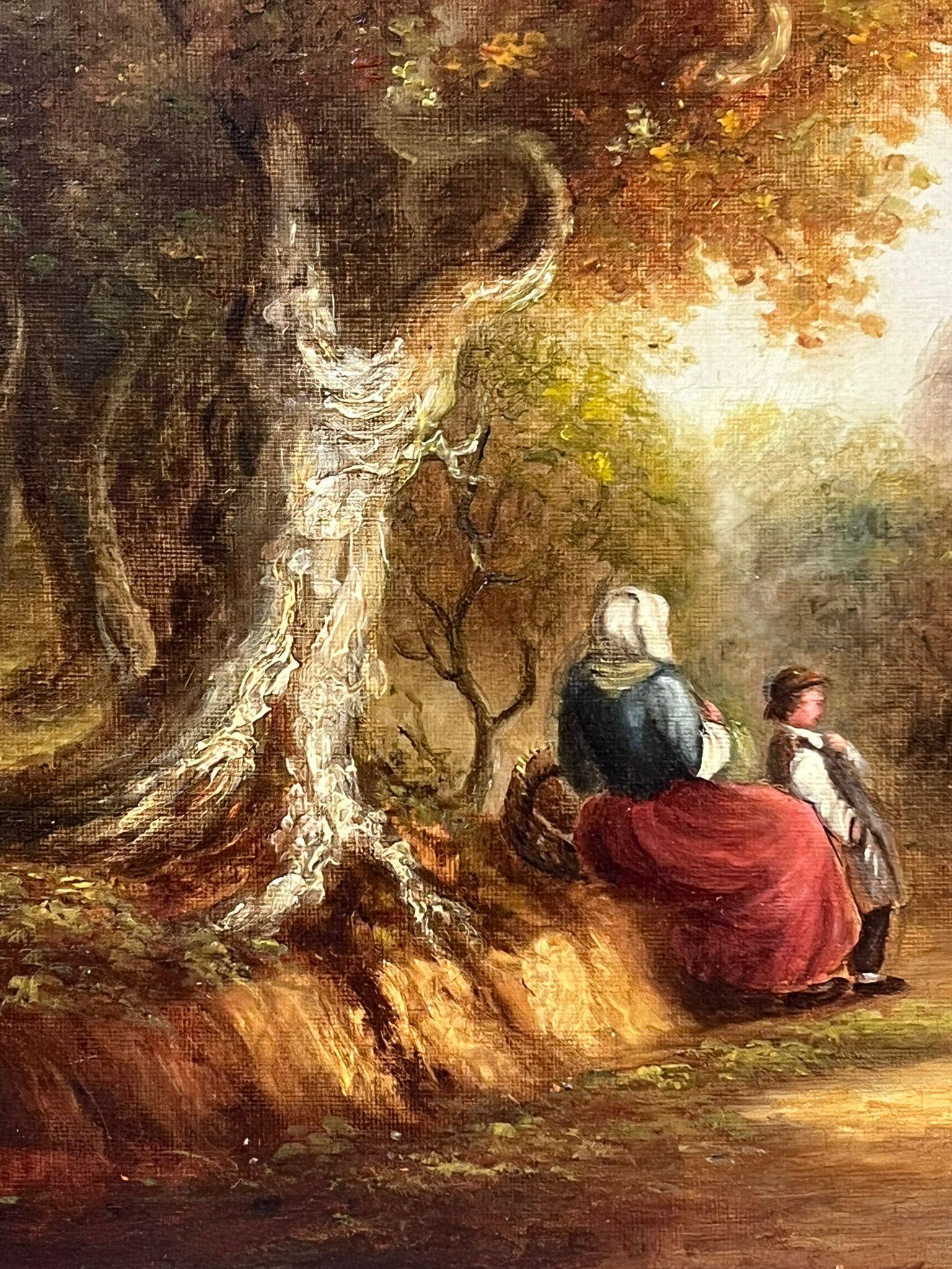 Pittura a olio della scuola di Suffolk del XIX secolo Figure in un bosco rurale Lane's - Figurative Painting Marrone di Suffolk School