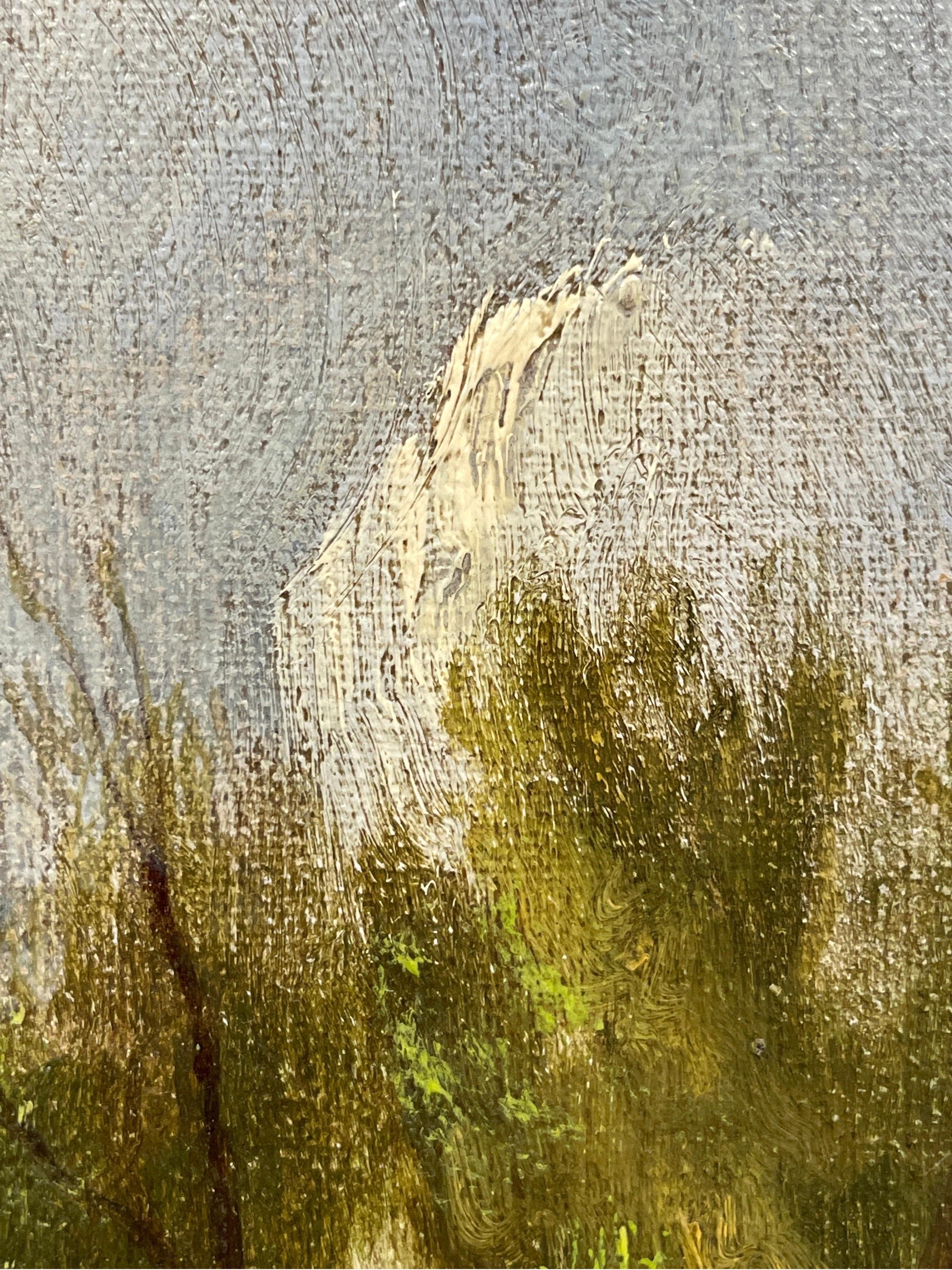 Fine huile ancienne de l'Angleterre orientale signée, paysage de rivière, Avenue of Trees, encadrée - Marron Landscape Painting par Suffolk School