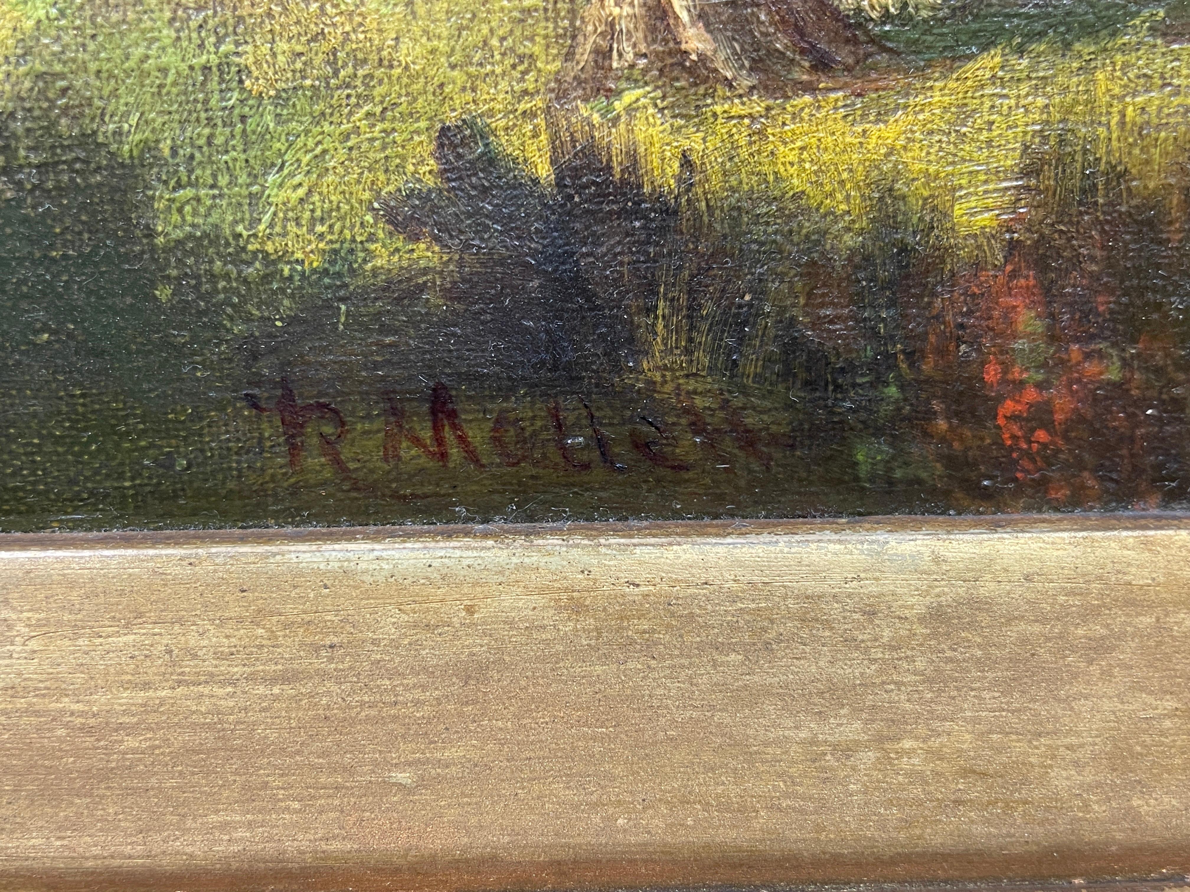 Fine huile ancienne de l'Angleterre orientale signée, paysage de rivière, Avenue of Trees, encadrée 3