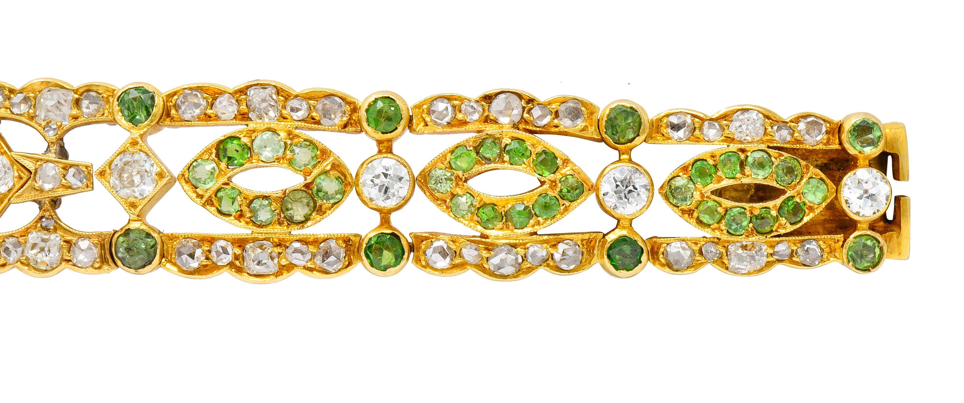 Suffragette Amethyst Demantoid Garnet Diamond 18 Karat Gold Decorous Bracelet 2