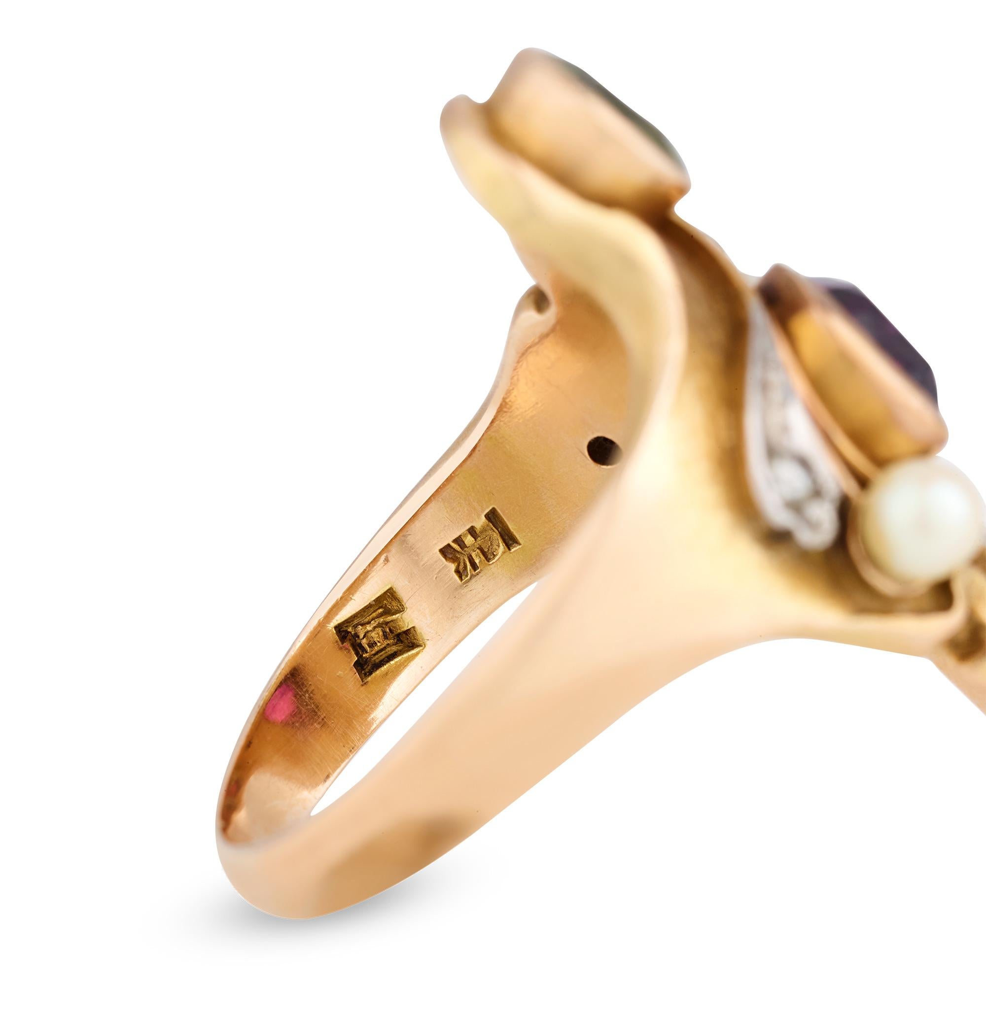 Anillo Sufragista Art Nouveau Corte rosa en venta