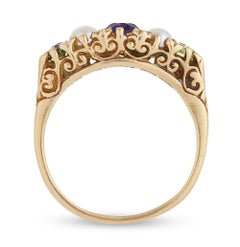 Suffragette-Ring mit Amethyst, Perle und Peridot