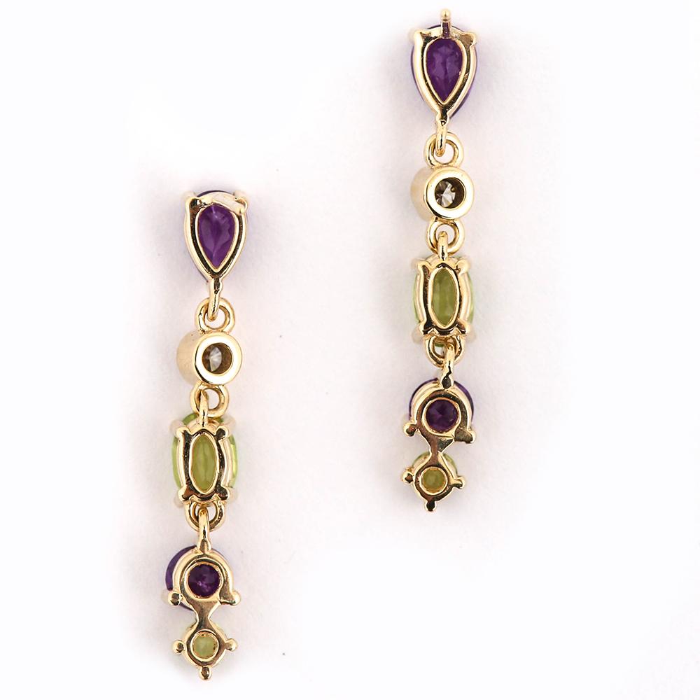 Women's Suffragette Style Peridot, Diamond and Amethyst Drop Earrings