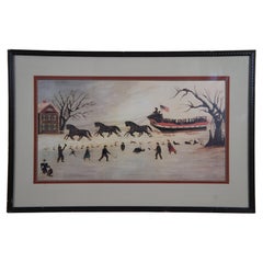 Suffragettes Taking a Sleigh Ride American School Framed Folk Art Print 31"