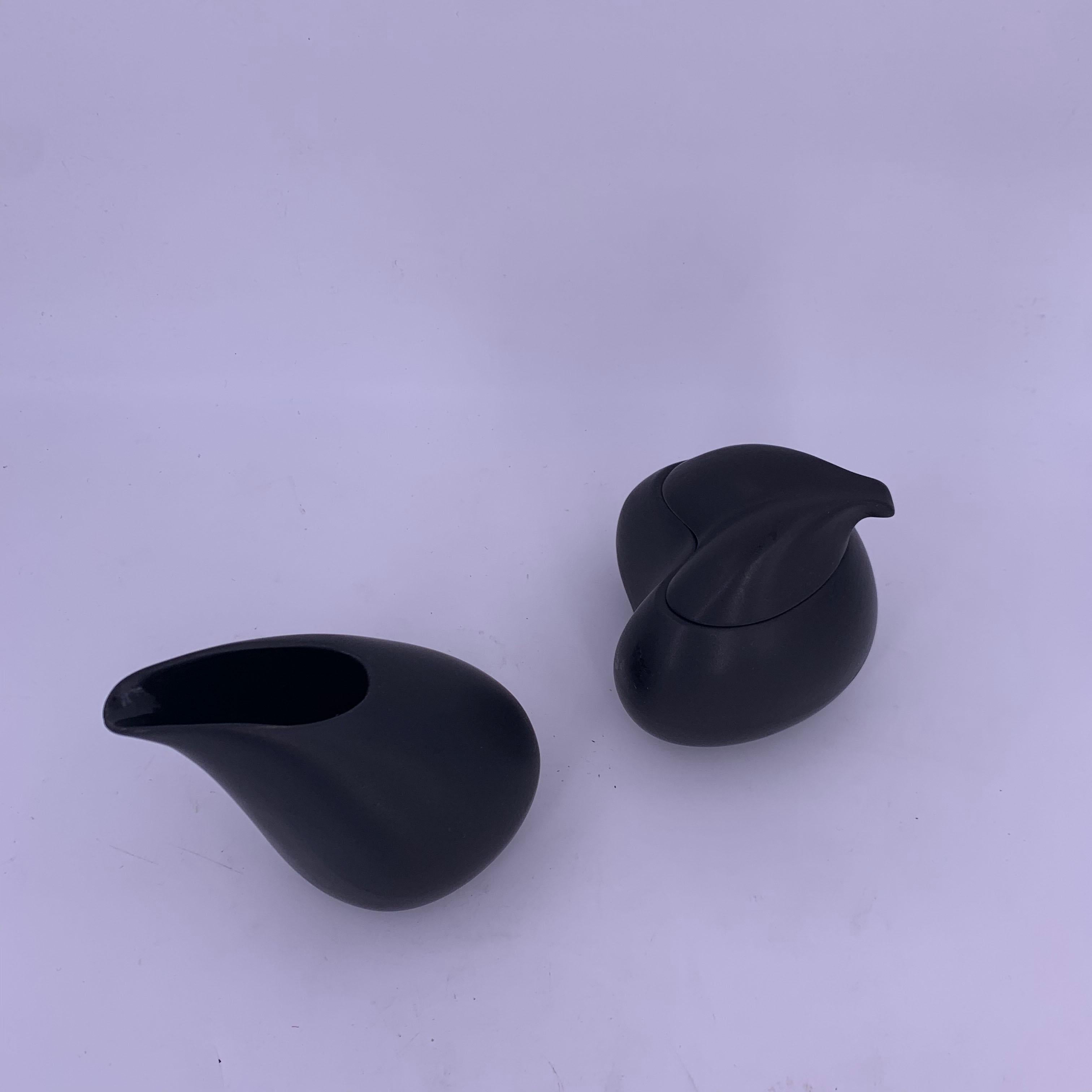 Fired Sugar and Cream Black Ceramic Set For Sale