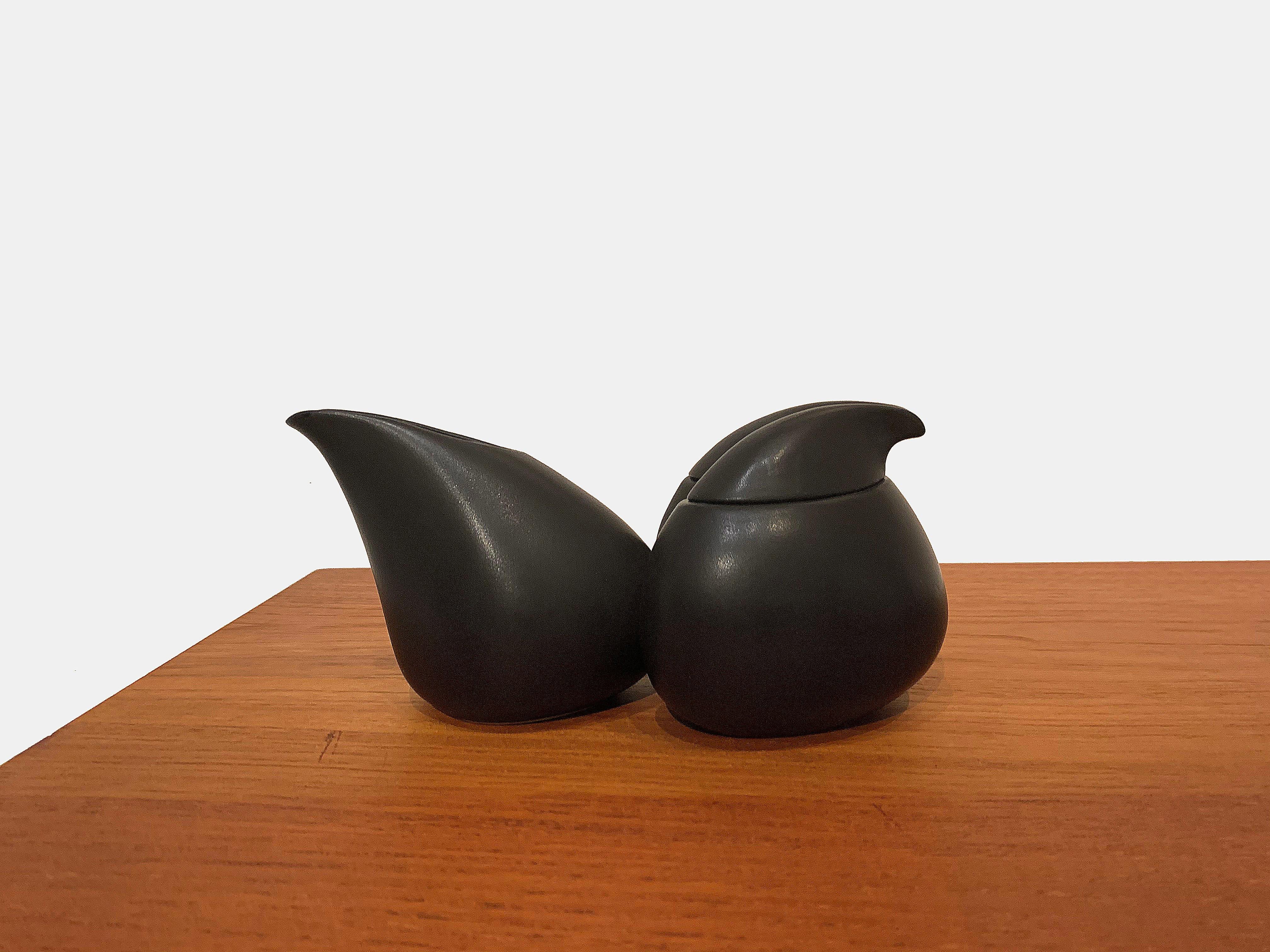 20th Century Sugar and Cream Black Ceramic Set For Sale