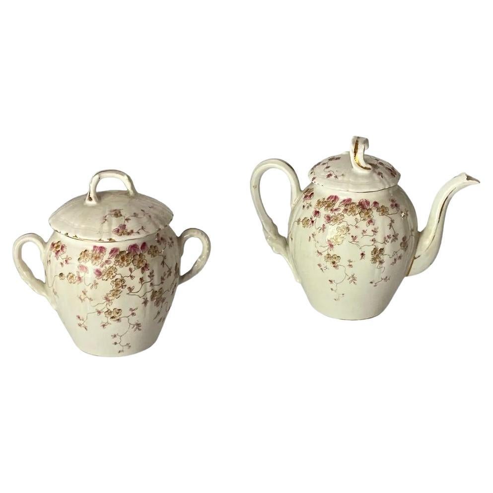Sugar and TeaPot, French Porcelain, Signed Legrand Paris, circa 1940 For Sale