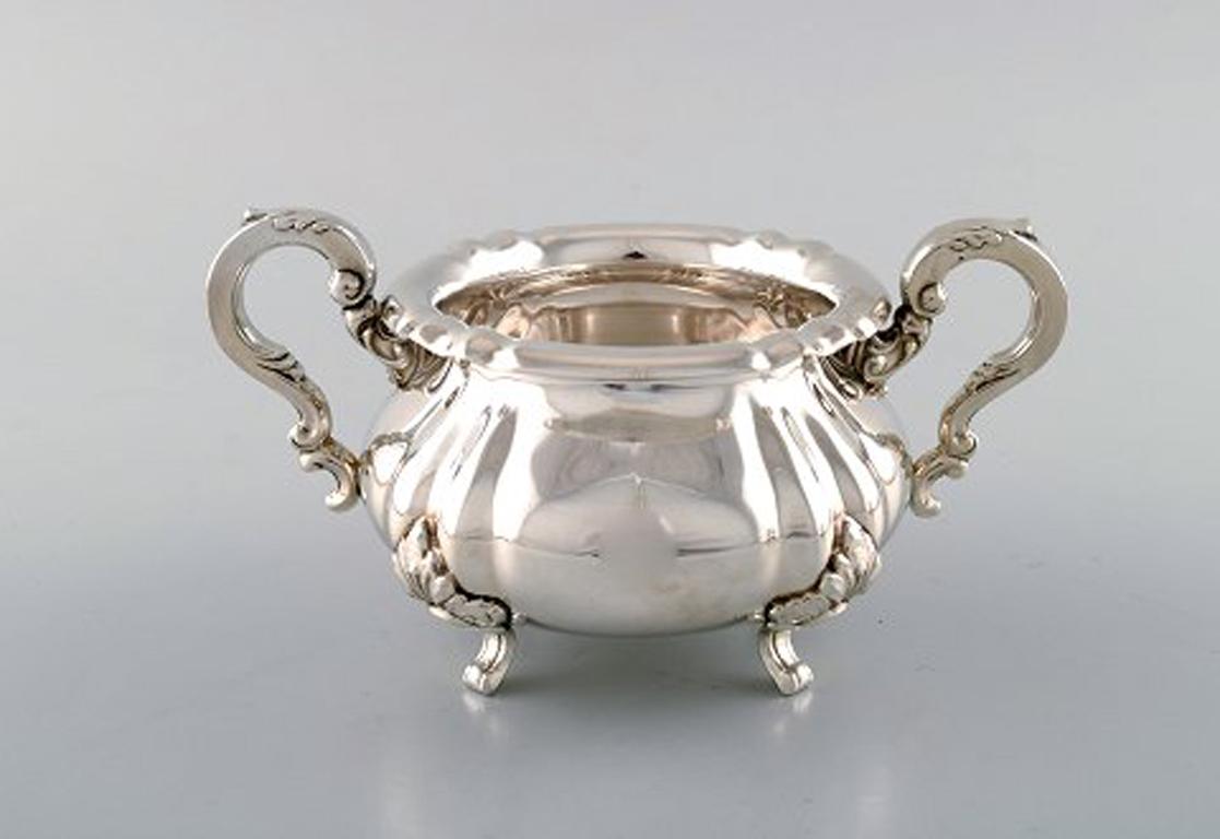 Unknown Sugar Bowl and Creamer in Silver on Feet, Rococo Style, 1920s-1930s
