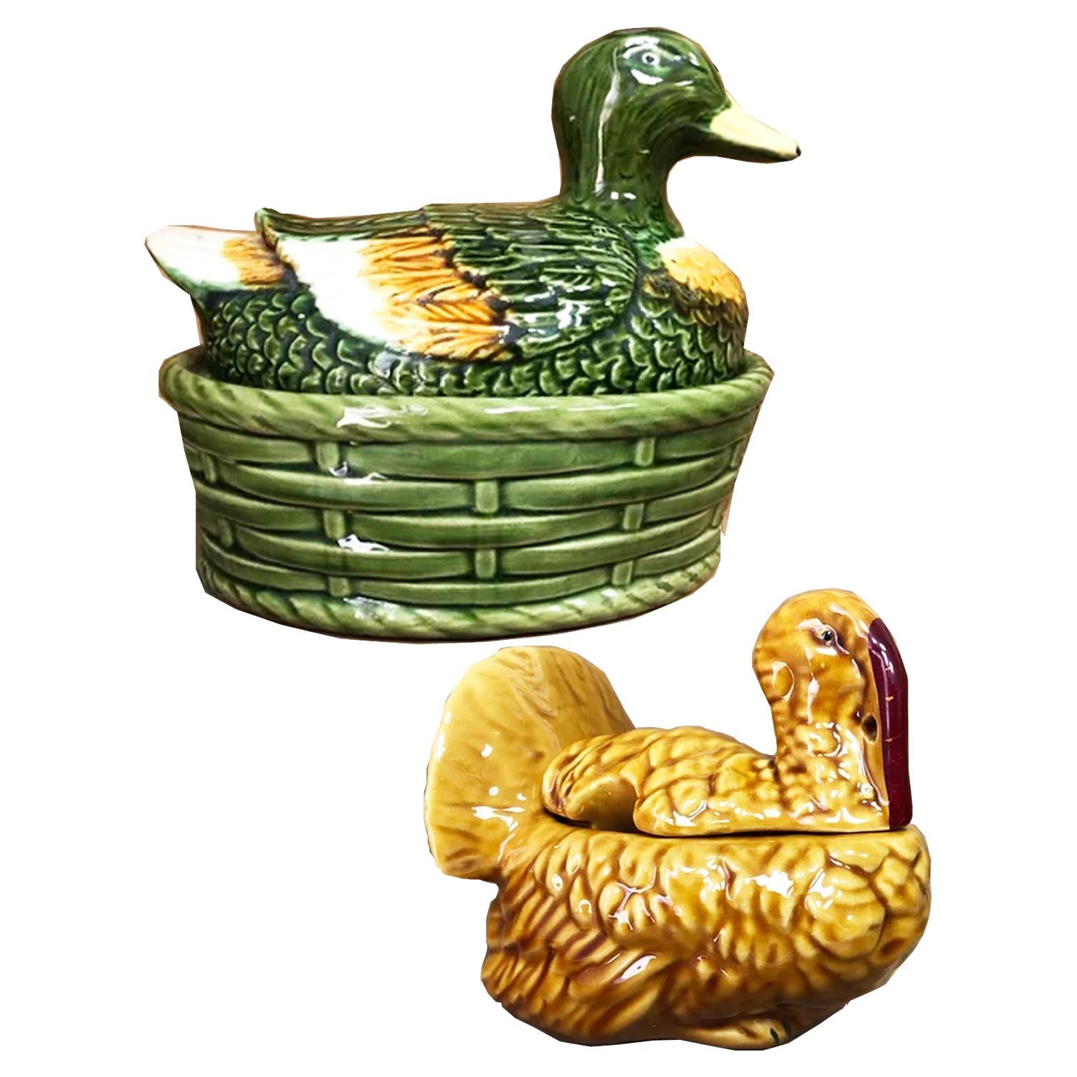 Majorica Sugar Bowl and Egg Cup Set in the Shape of Ceramic Ducks from  For Sale