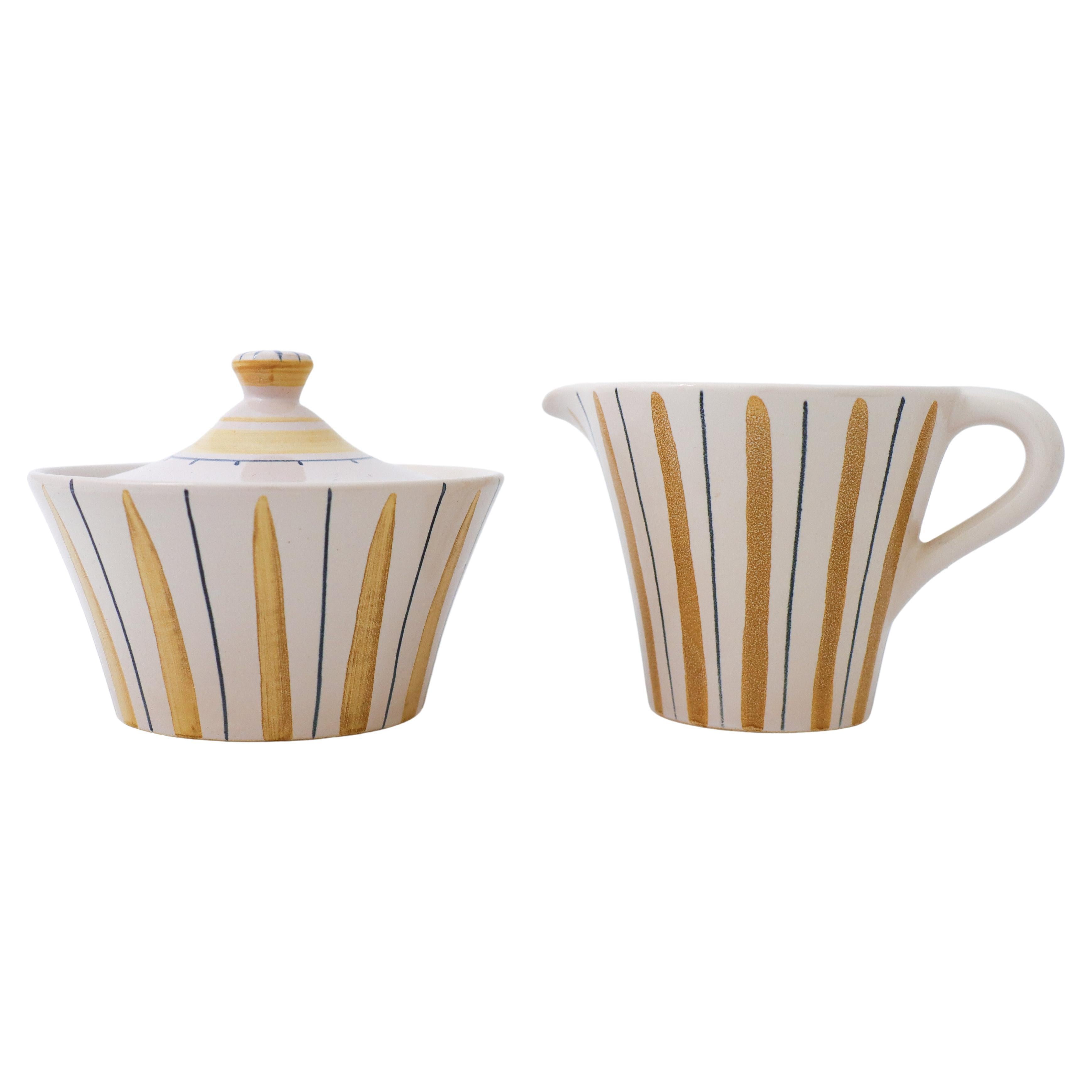 Sugar Bowl & Creamer, "Lilja" "Lilly", Bo Fajans, Sweden, 1940s, Vintage For Sale