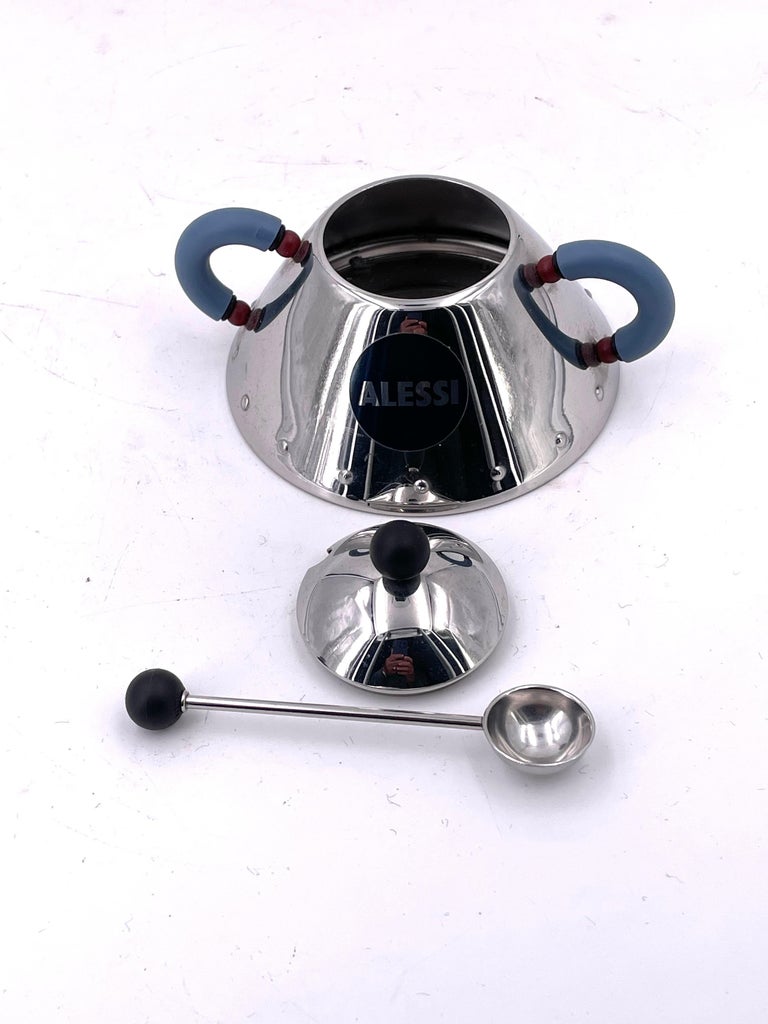 Sugar Bowl and Spoon Designed by Michael Graves for Alessi Memphis Era For  Sale at 1stDibs