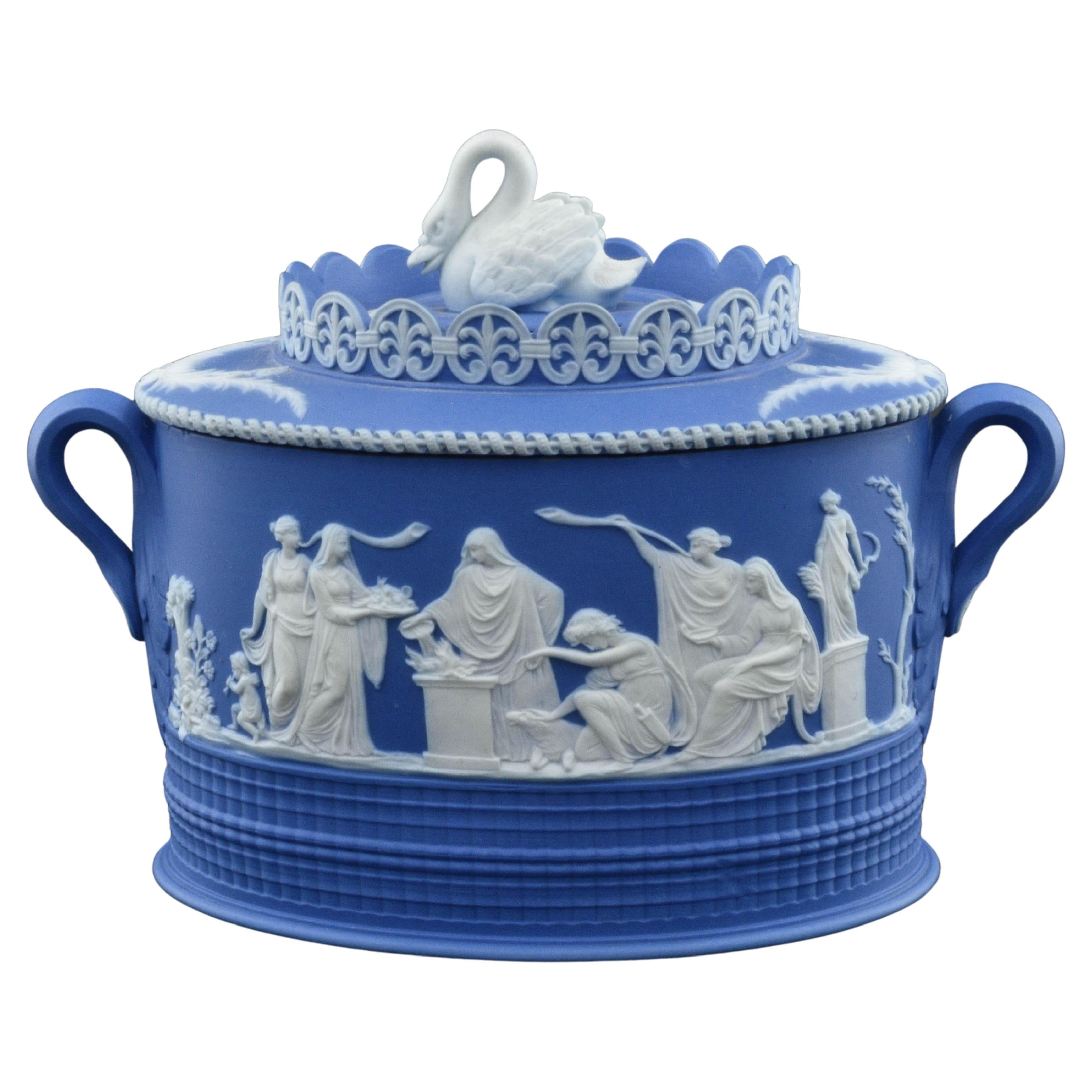 Sugar Box in Cobalt Jasperware, Adams, circa 1800 For Sale