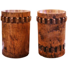 Sugar Cane Breakers Set of Two Pedestals in Solid Nara Wood