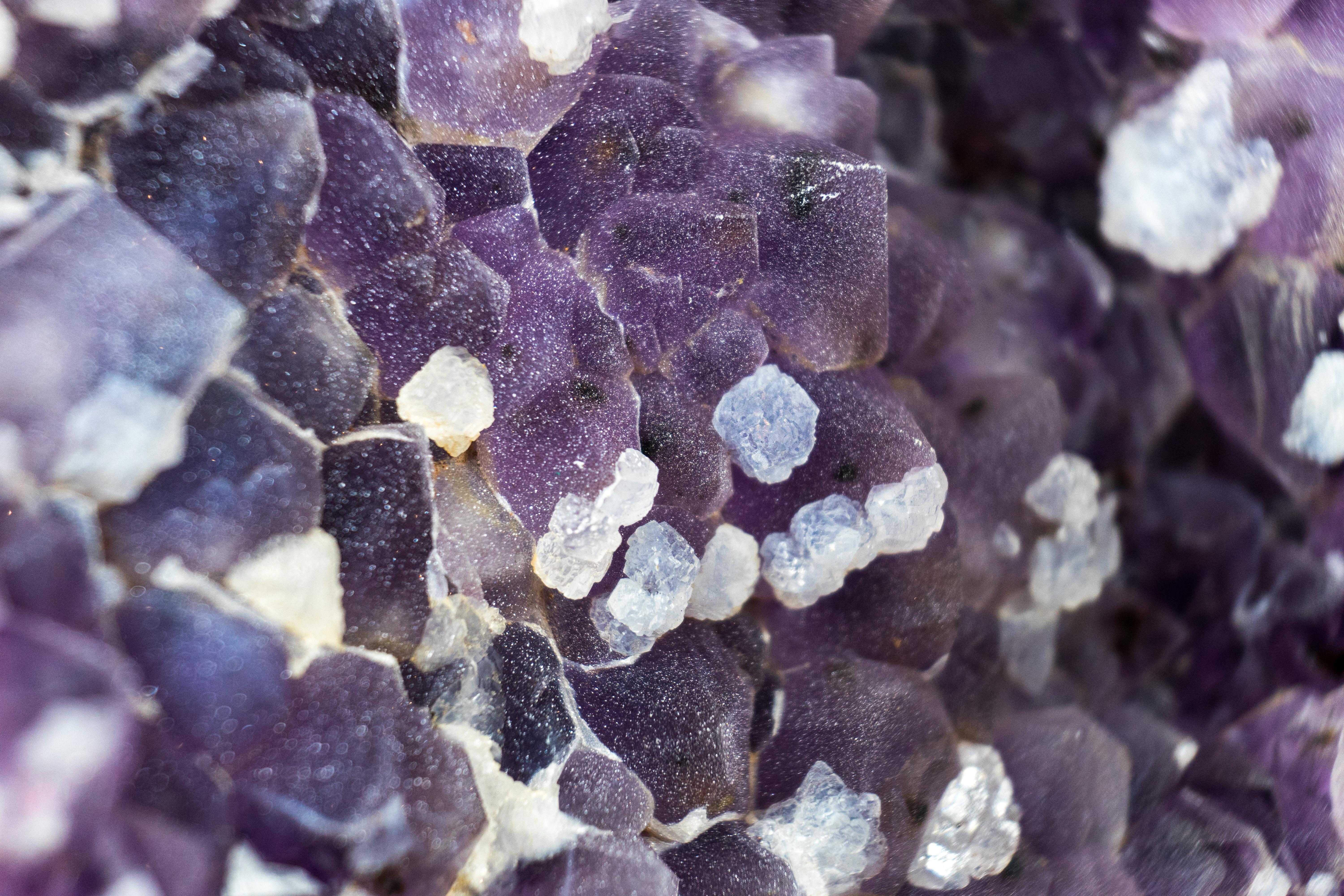 Sugar Coated Galaxy Amethyst Cluster with Deep Purple Amethyst Druzy and Calcite For Sale 6