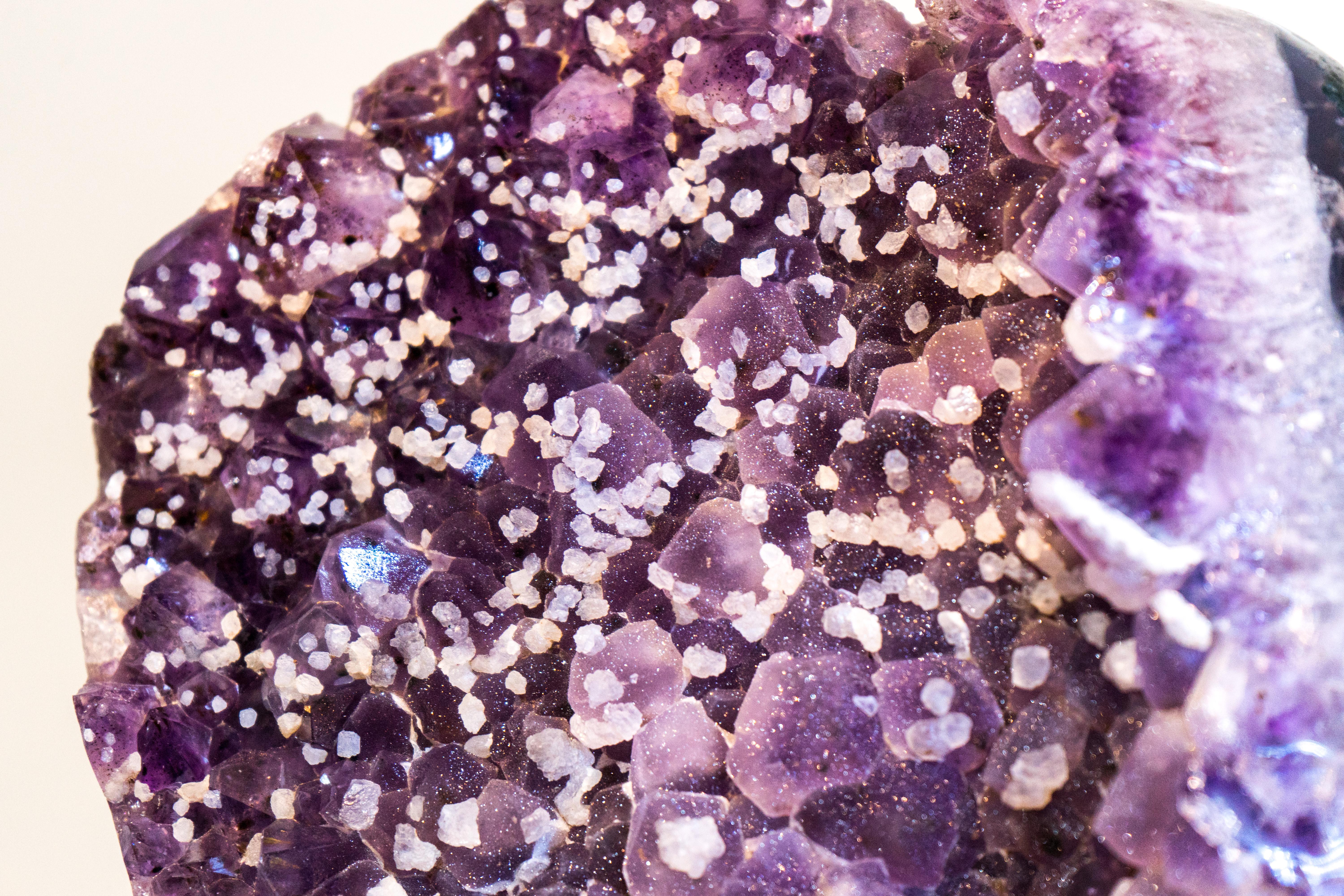 Sugar Coated Galaxy Amethyst Cluster with Deep Purple Amethyst Druzy and Calcite For Sale 9