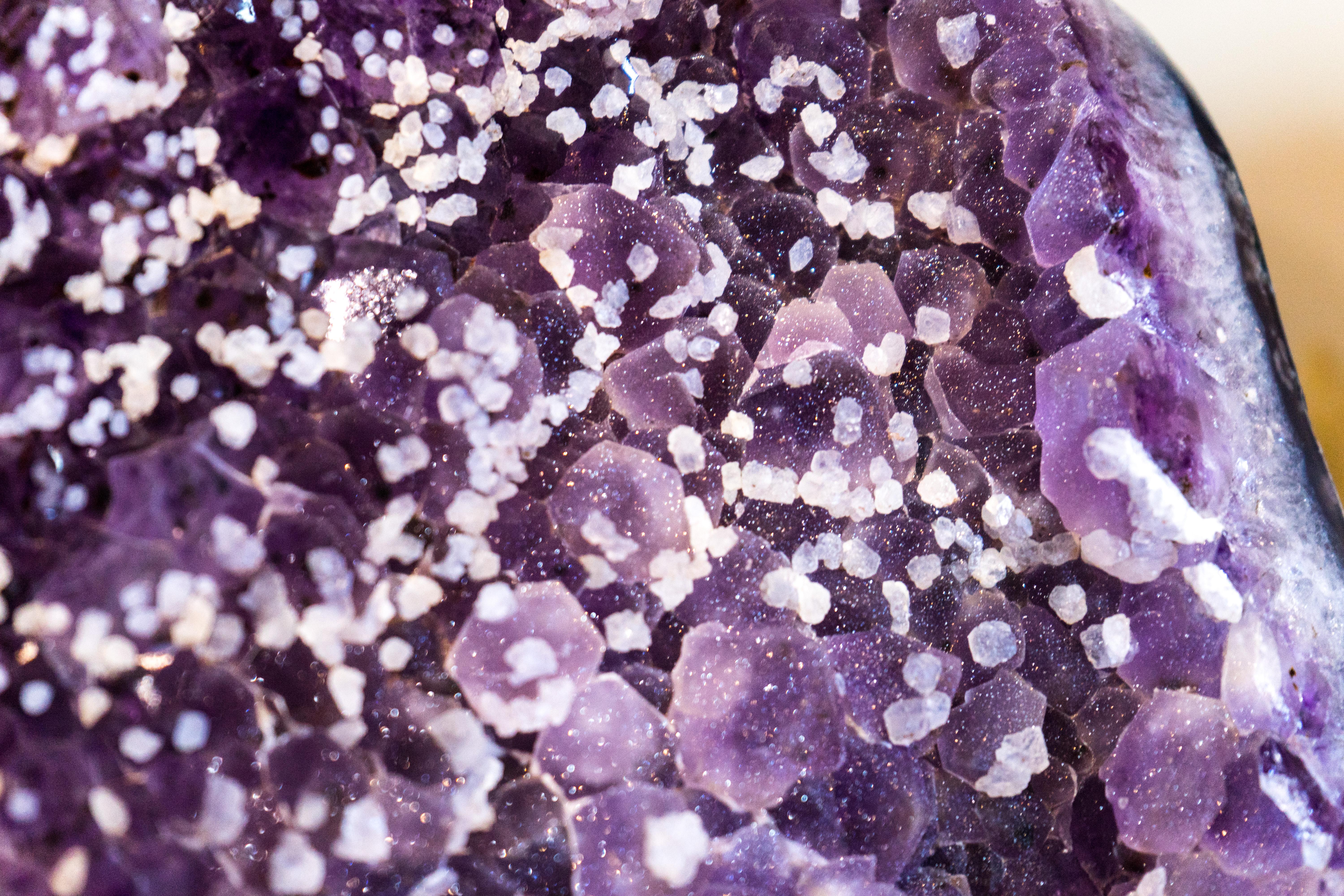 Sugar Coated Galaxy Amethyst Cluster with Deep Purple Amethyst Druzy and Calcite For Sale 11