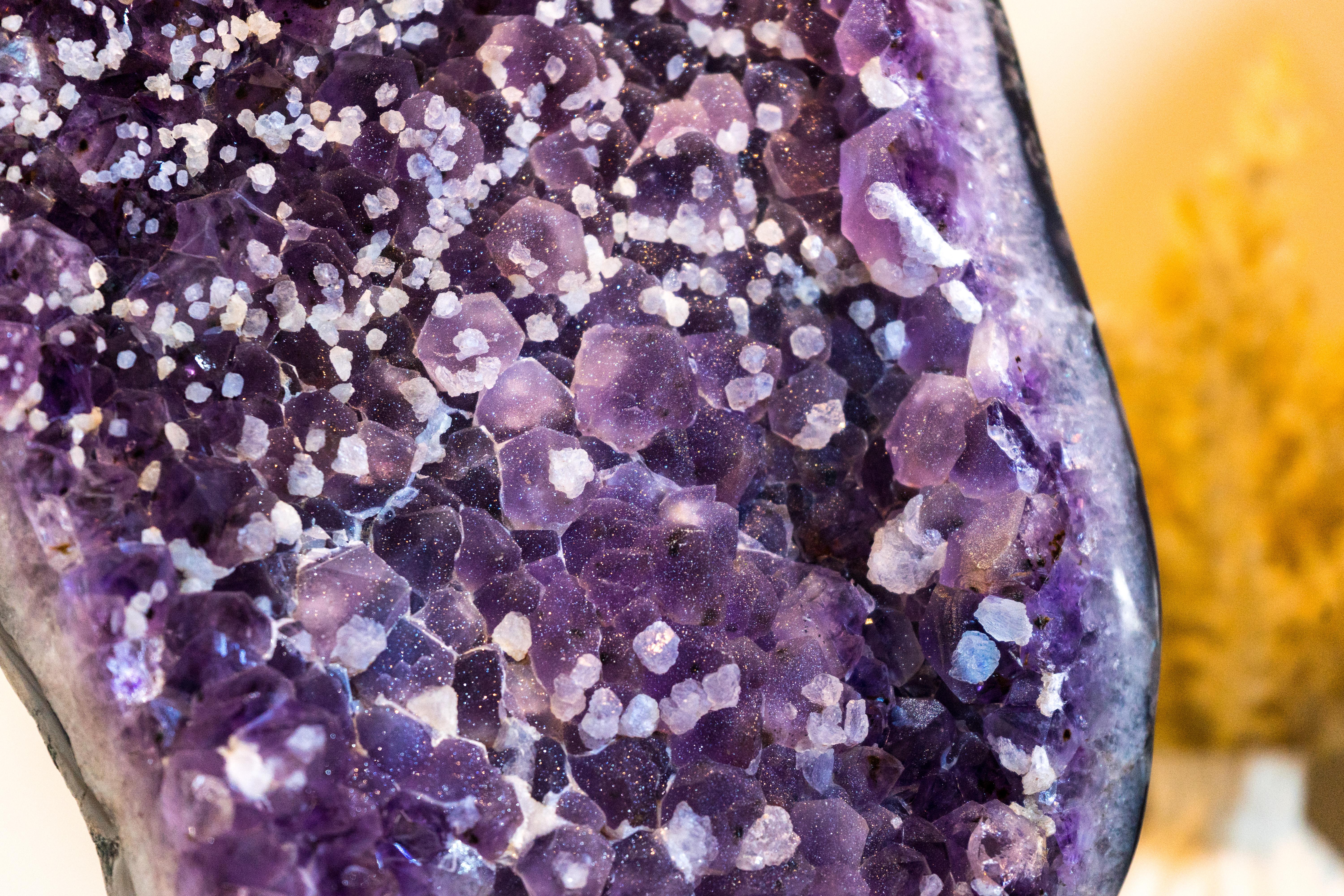 Sugar Coated Galaxy Amethyst Cluster with Deep Purple Amethyst Druzy and Calcite For Sale 12