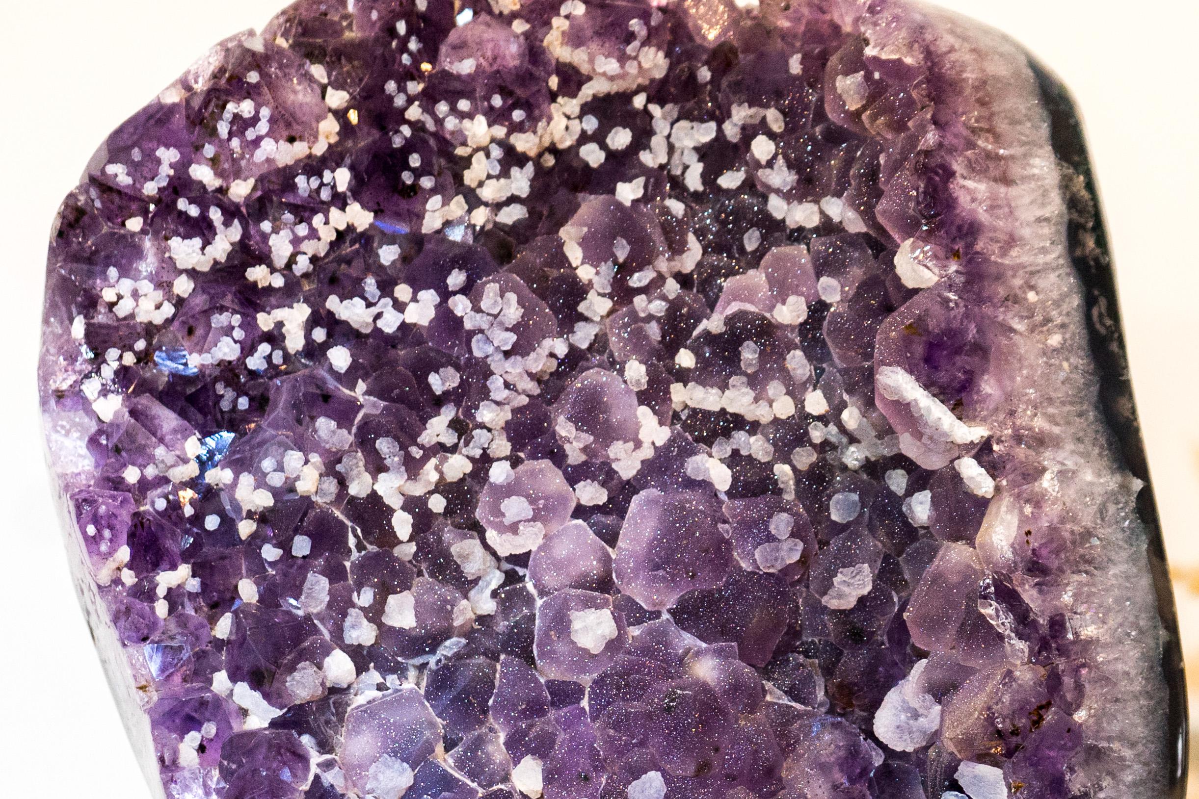 Sugar Coated Galaxy Amethyst Cluster with Deep Purple Amethyst Druzy and Calcite For Sale 13