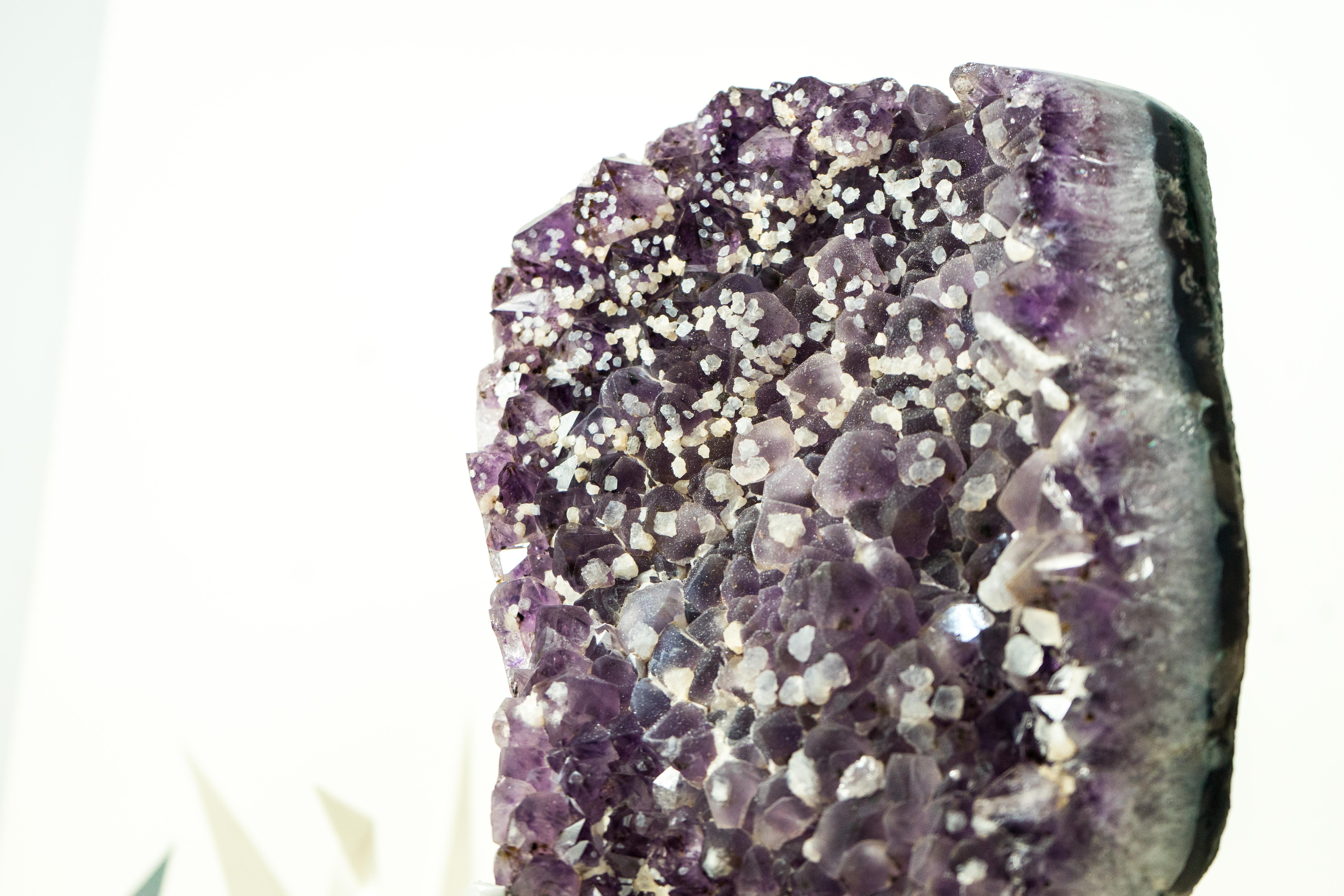 Agate Sugar Coated Galaxy Amethyst Cluster with Deep Purple Amethyst Druzy and Calcite For Sale